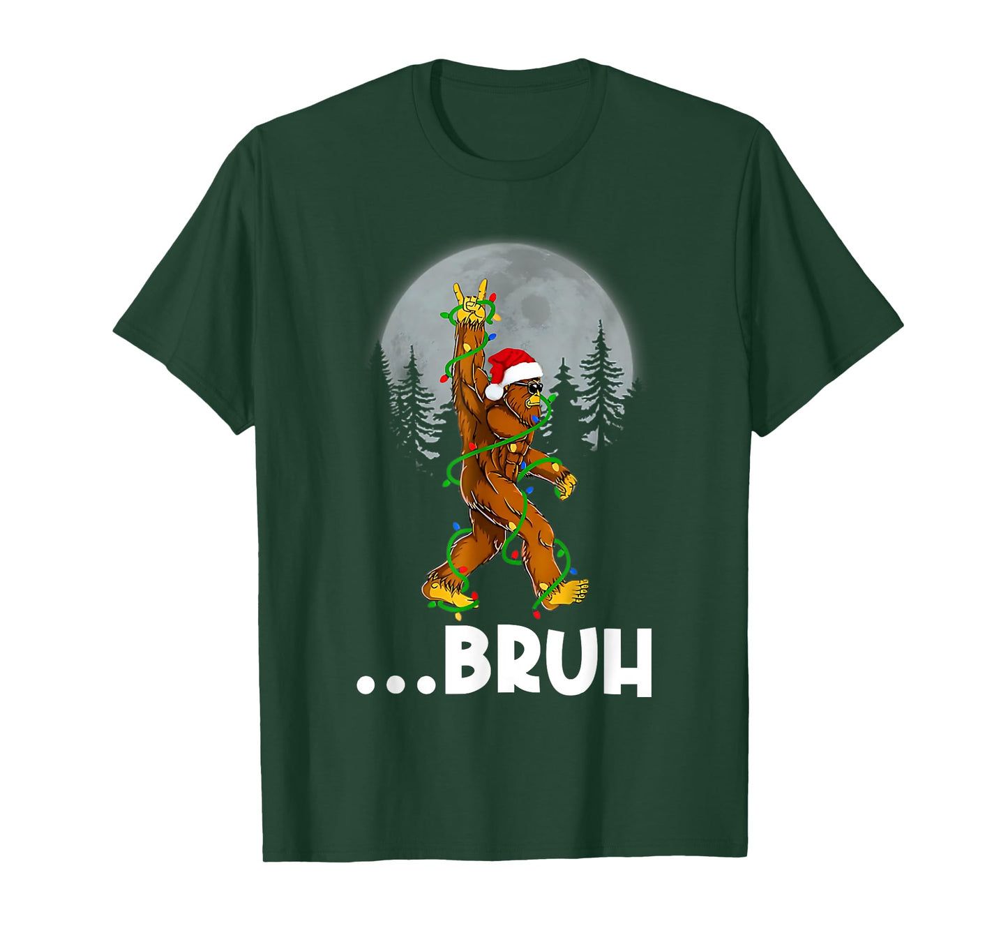 Bruh Bigfoot Christmas Shirt Christmas Tree Xmas Sasquatch T-Shirt