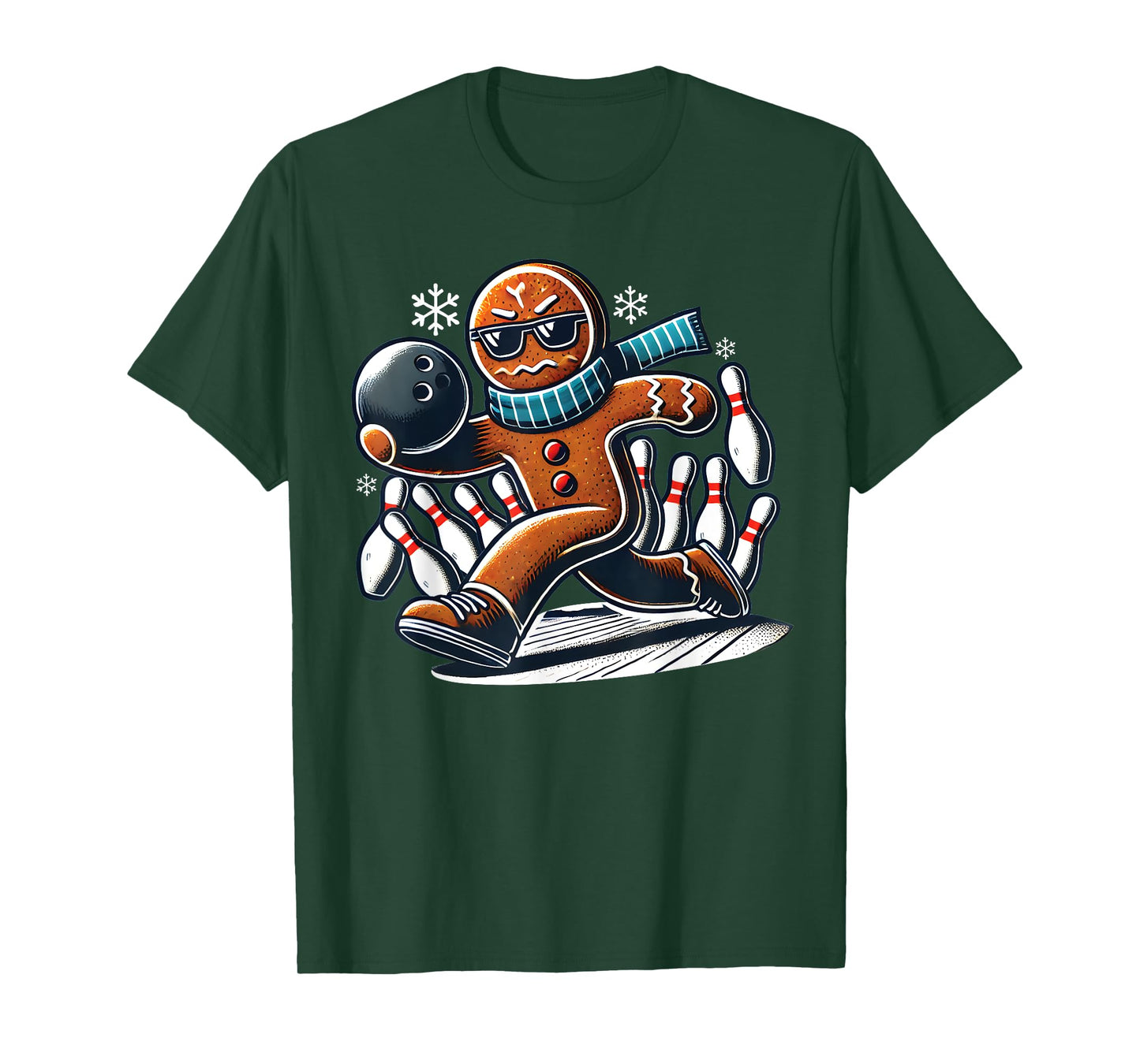 Gingerbread Playing Bowling ball and pins Christmas bowling T-Shirt