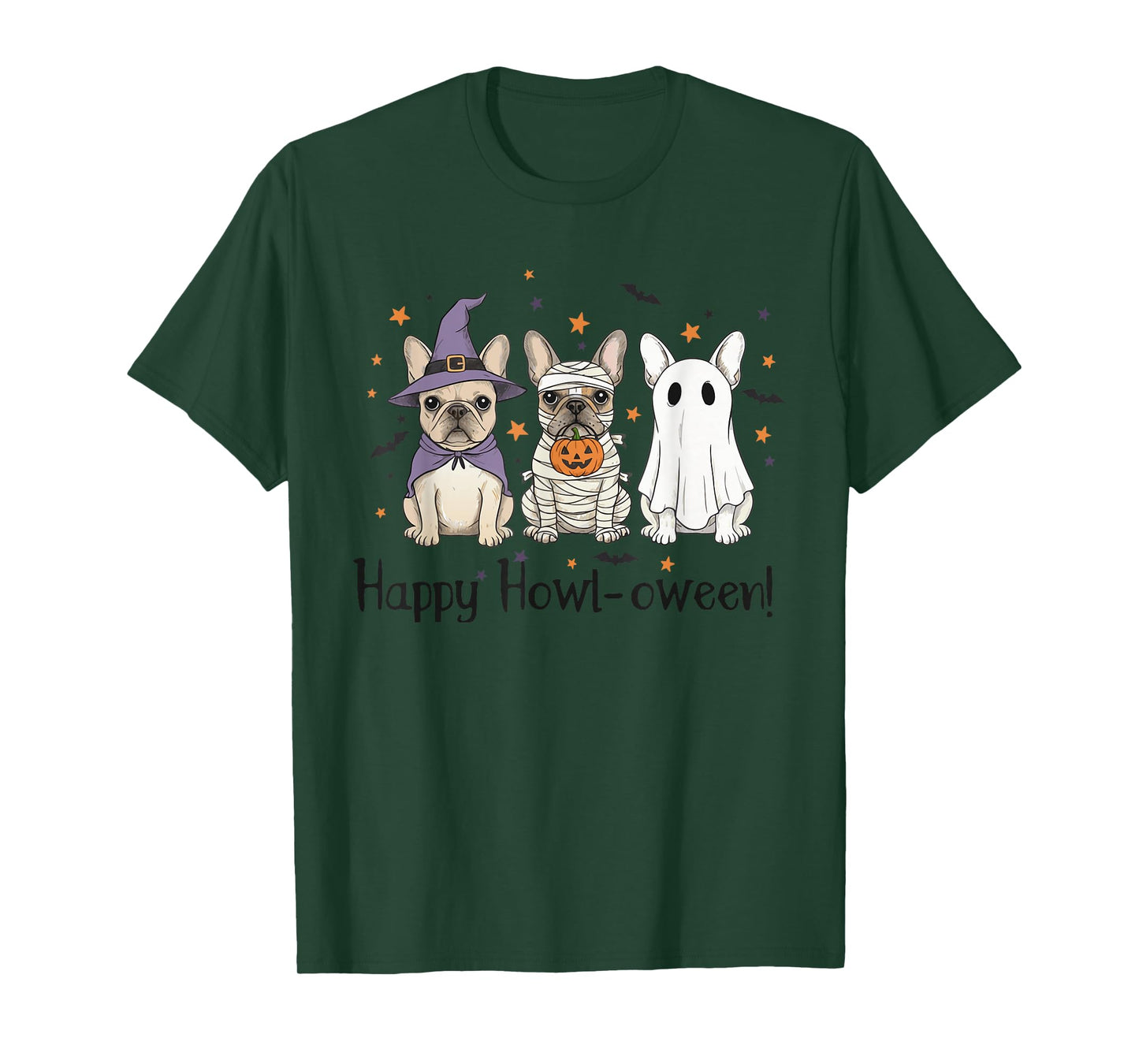 French Bulldog Halloween Happy Howl-oween Witch Mummy Ghost T-Shirt