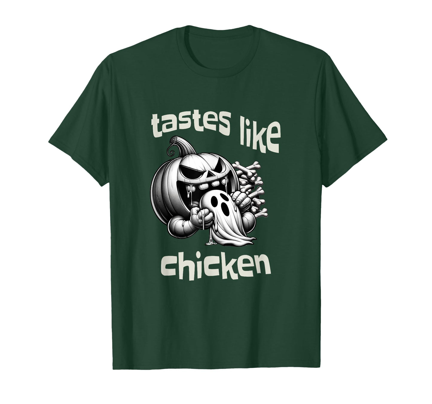Funny Halloween Pumpkin Eating Ghost Tastes Like Chicken T-Shirt