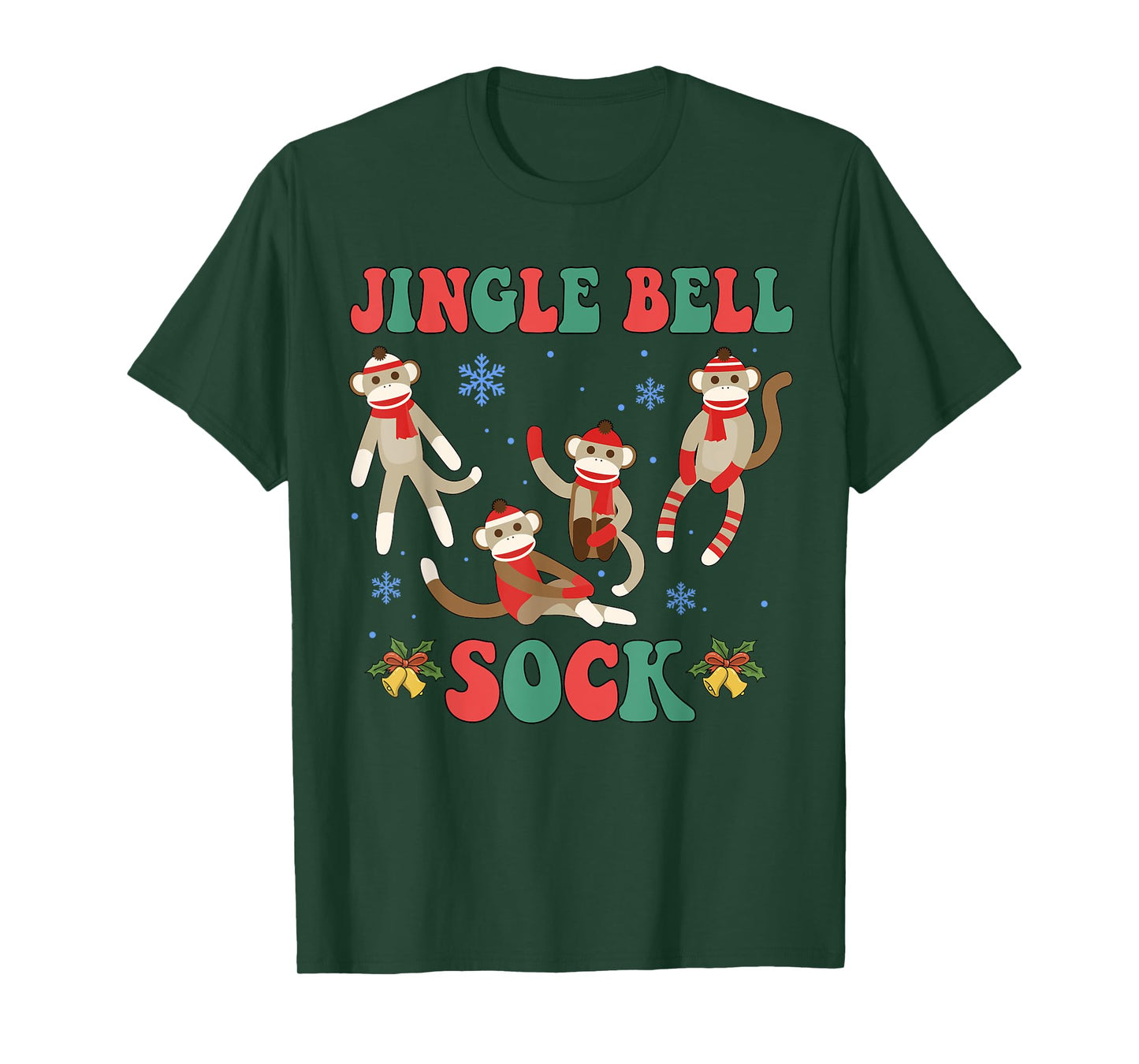 Jingle Bell Sock Funny Sock Monkey Christmas Monkey Lovers T-Shirt