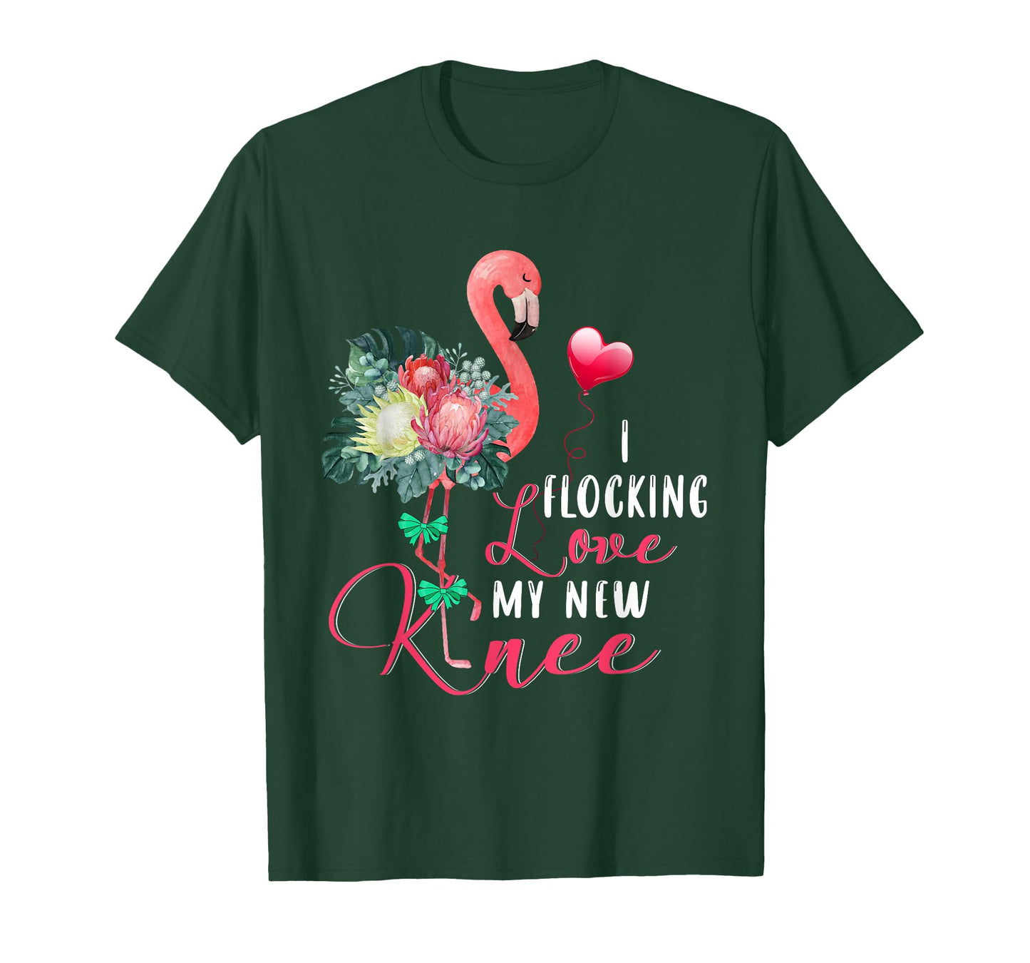 I Flocking Love My New Knee Flamingo Floral Proud New Knee T-Shirt