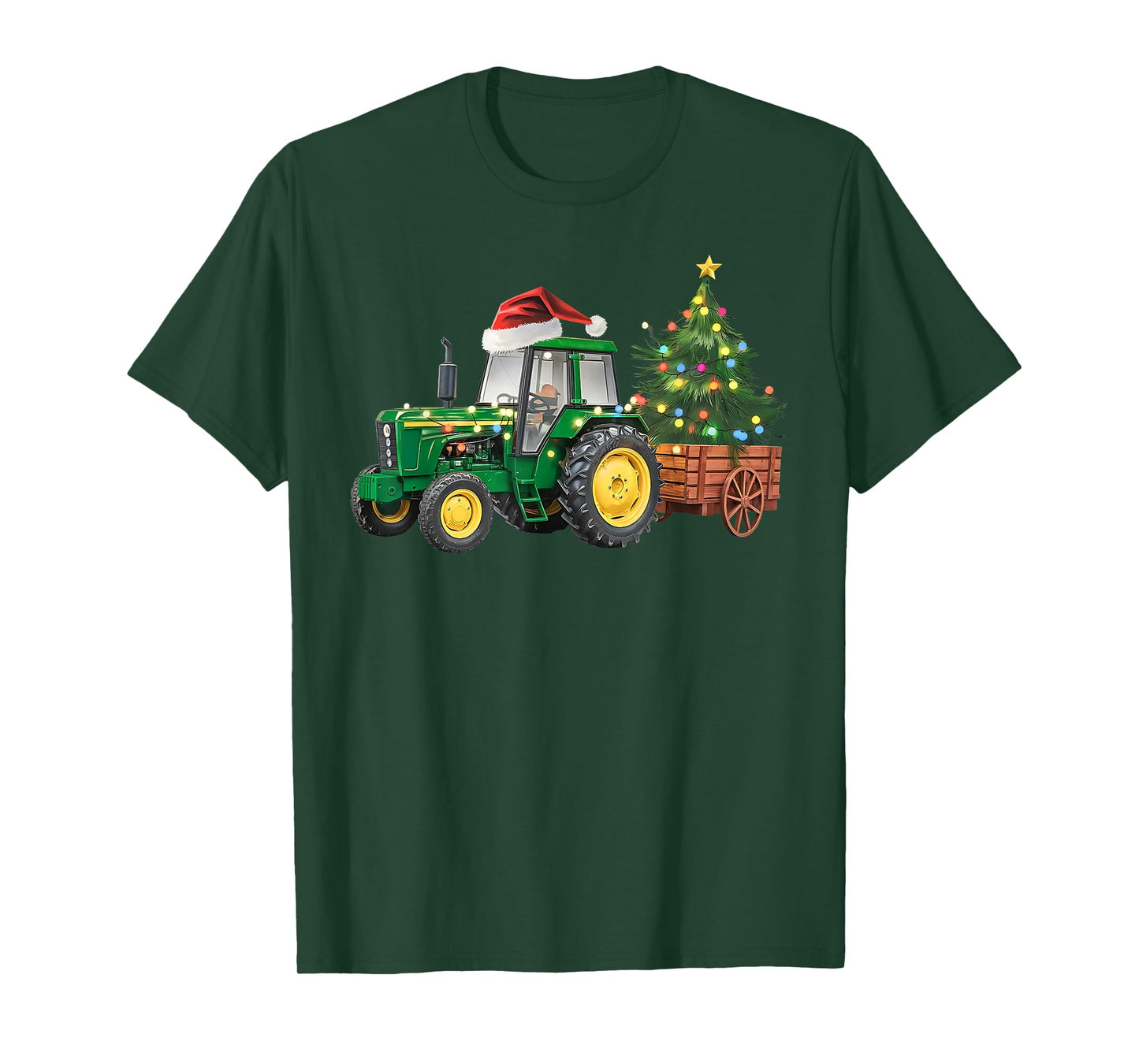 Christmas Farm Tractor Tree Lights Santa Hat Xmas Farmer T-Shirt