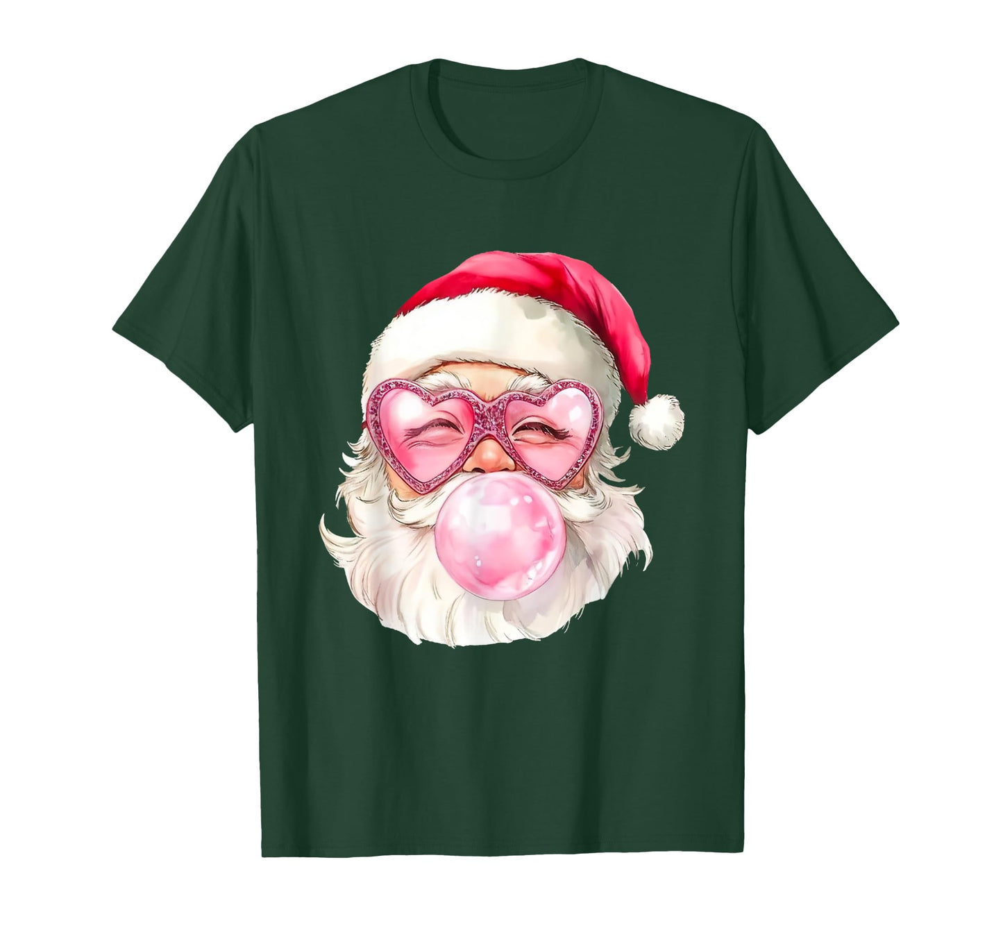 Santa Claus Bubble Gum Pink Heart Sunglasses Christmas T-Shirt