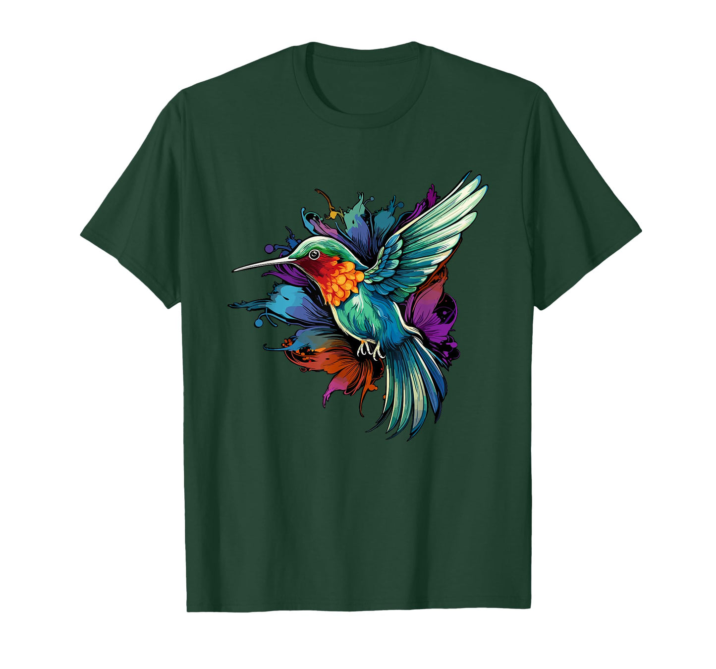 Colorful Hummingbird Art Tie-Dye Bird Watching T-Shirt