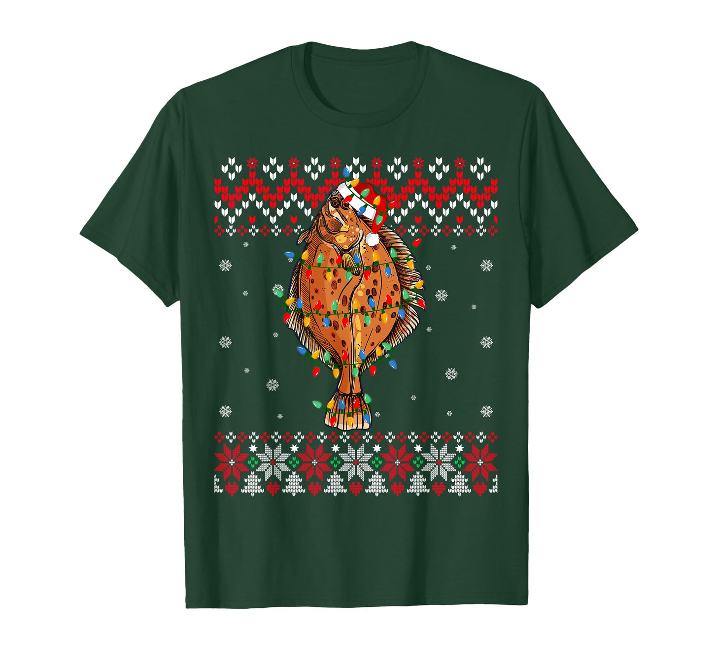 Flounder Fish Santa Hat Men Women Kids Ugly Christmas Light T-Shirt