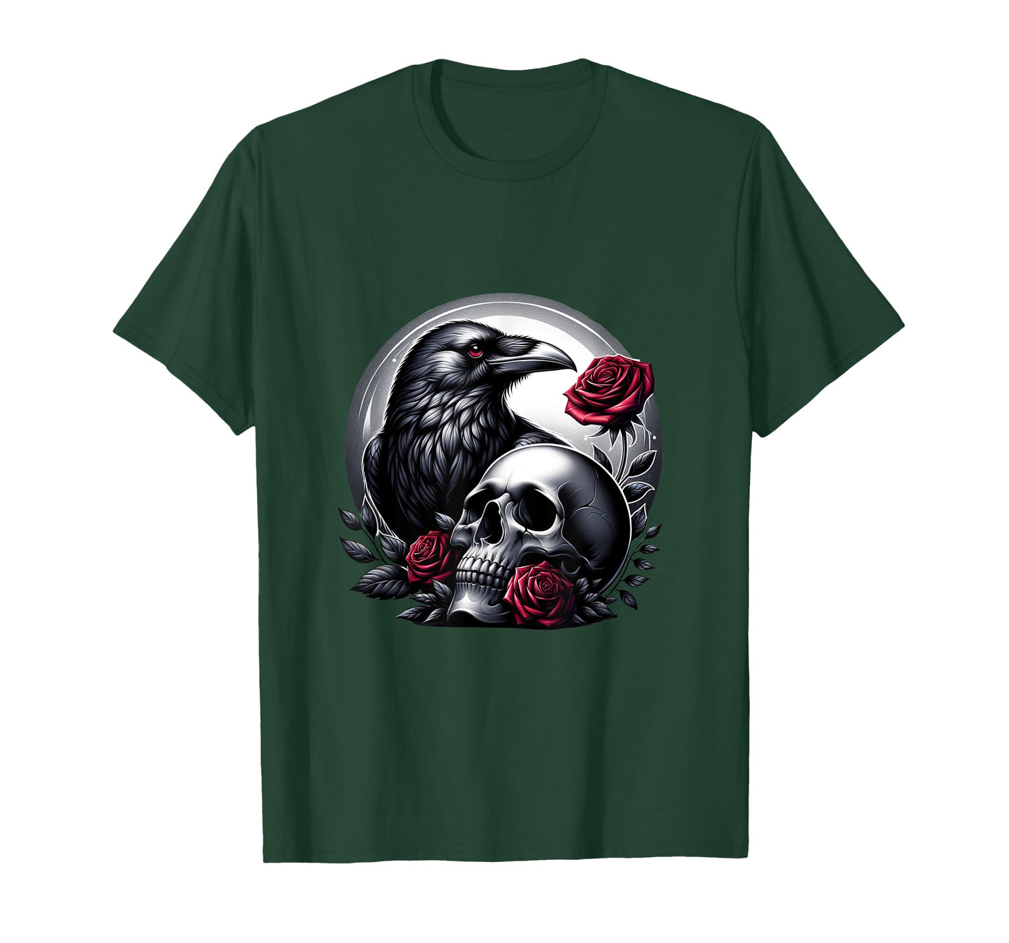 Raven skull bird crow dark gothik roses T-Shirt