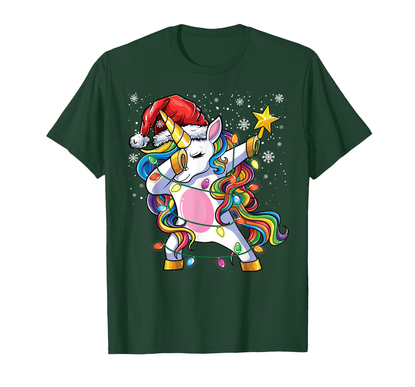 Christmas Unicorn Dab Girls Women Xmas Tree Santa Unicorn T-Shirt