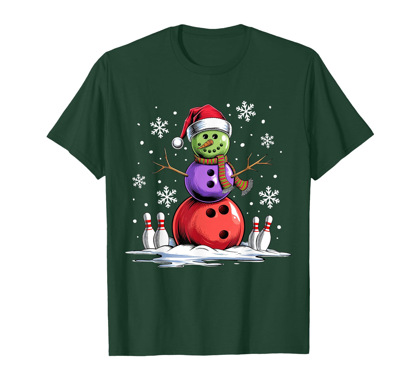 Bowling Snowman Bowling Player Santa Hat Christmas Funny T-Shirt