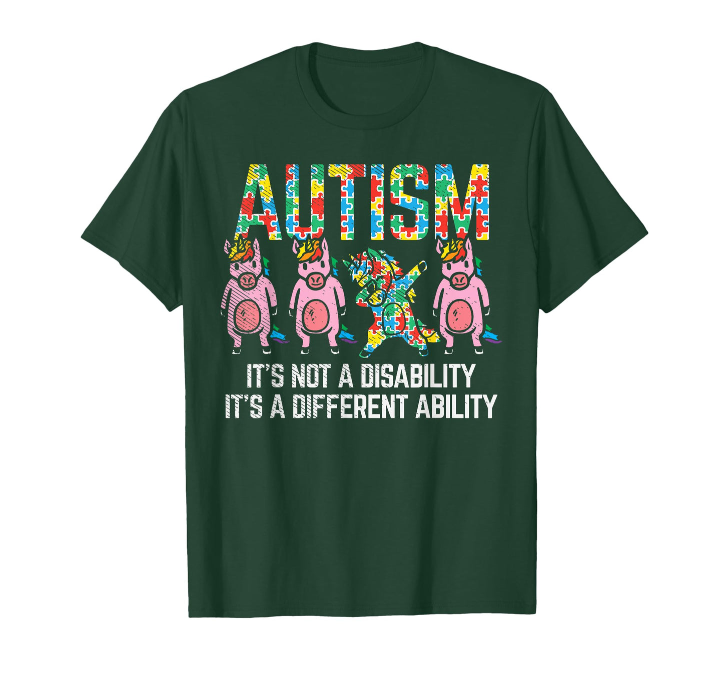 BoredKoalas Autism Awareness Unicorn Dab T-Shirt - Unisex-Adults, Black, Short Sleeve, Classic Fit, Cotton Blend, Small