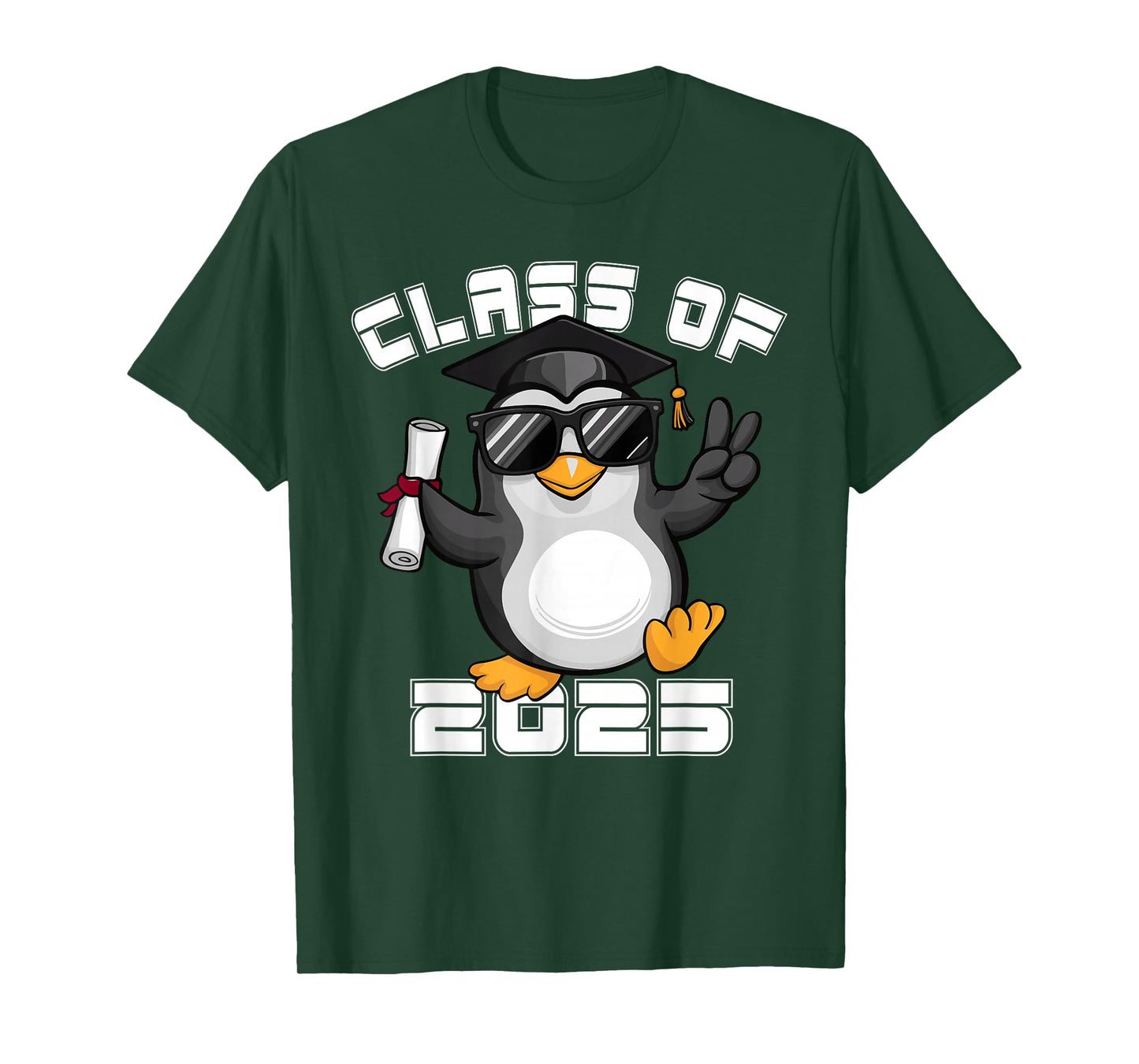 Peace Sign Hand Penguin Class of 2025 Graduation T-Shirt
