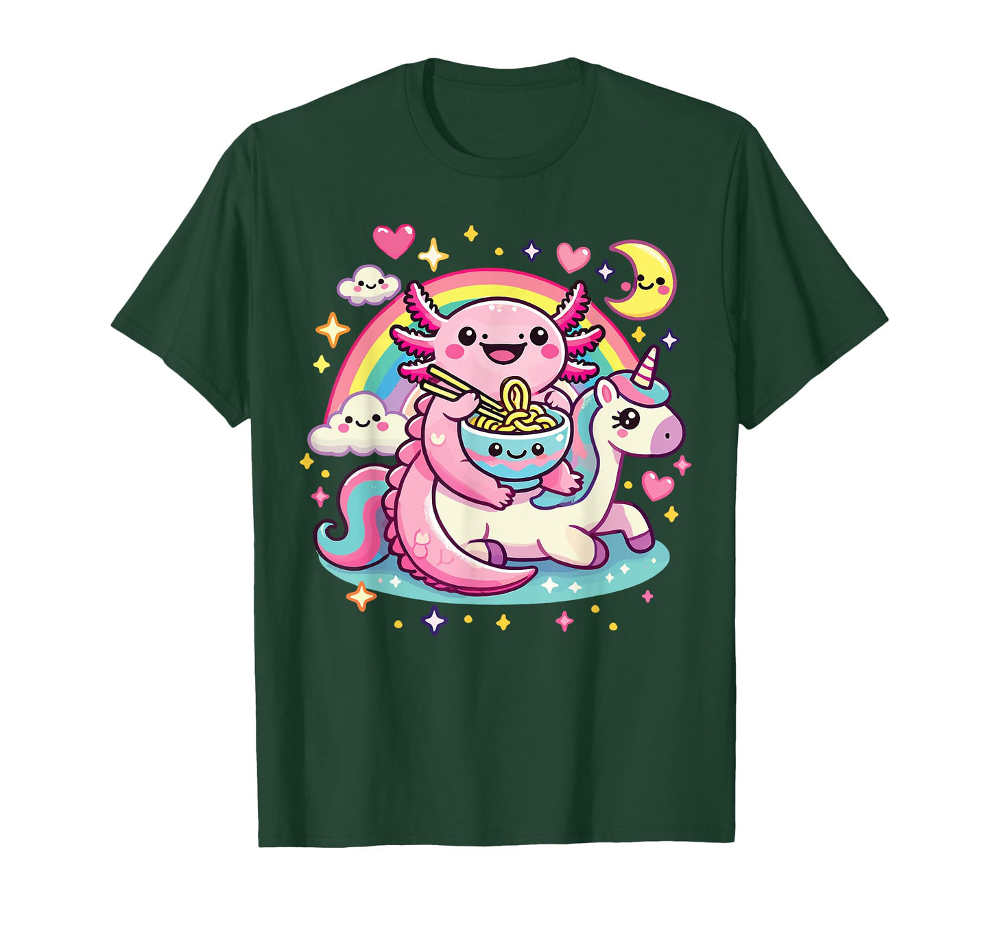 Anime Kawaii Axolotl Eating Ramen Noodles Rainbow Kids Girl T-Shirt