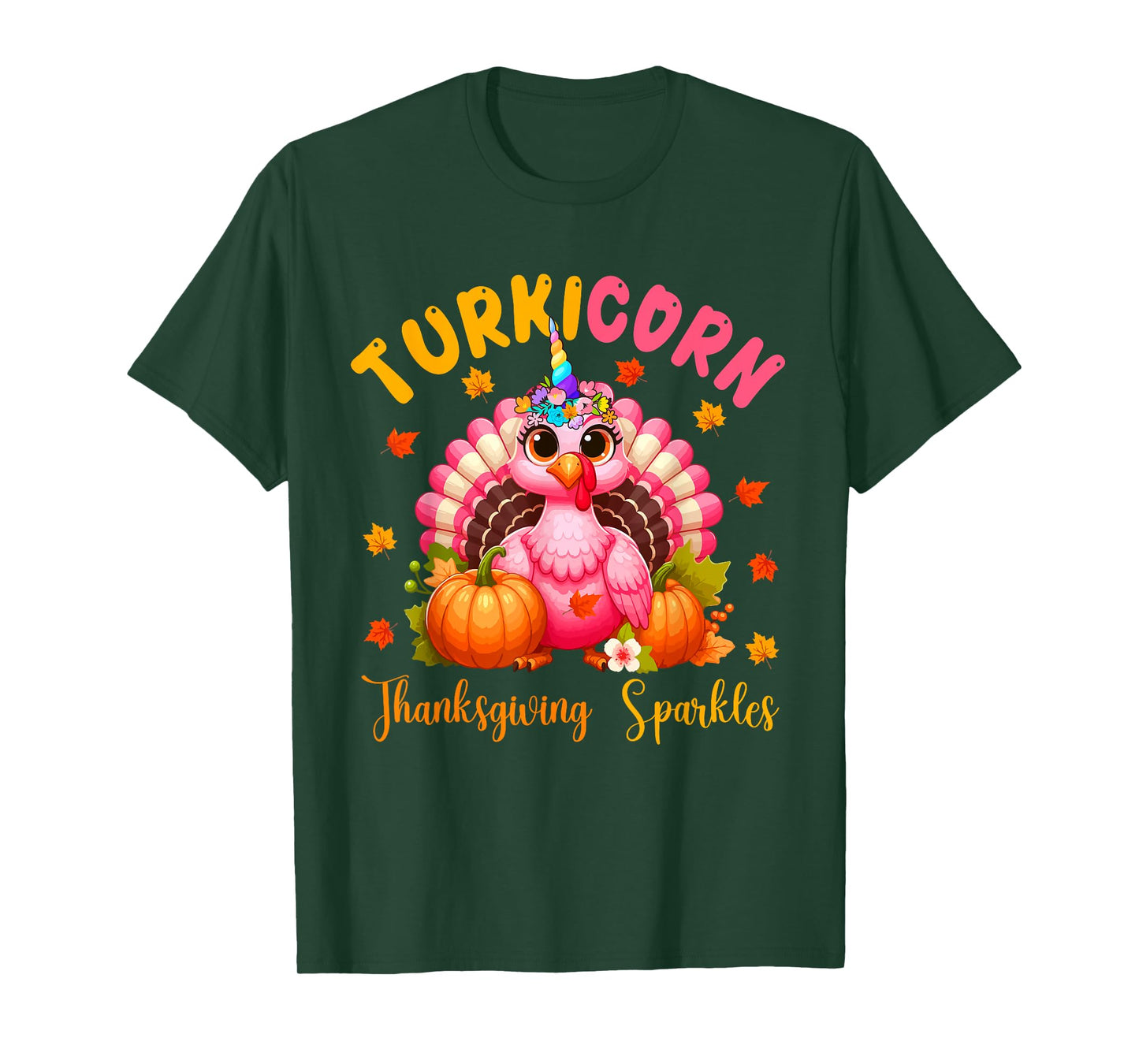 Turkicorn Thanksgiving Sparkles Cute Turkey Unicorn Floral T-Shirt
