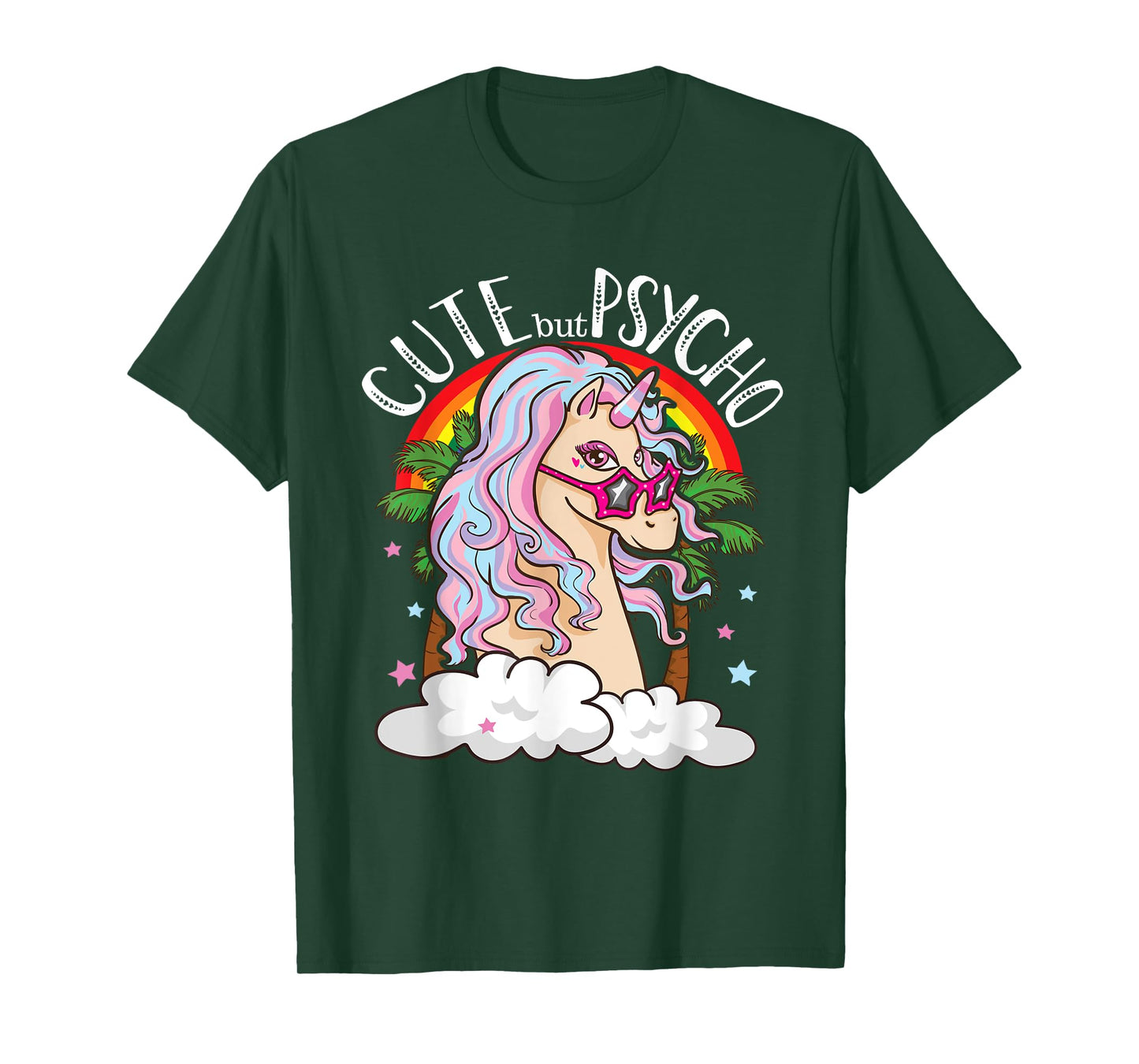 Cute But Psycho Unicorn With Glasses Funny Meme Saying Gift T-Shirt