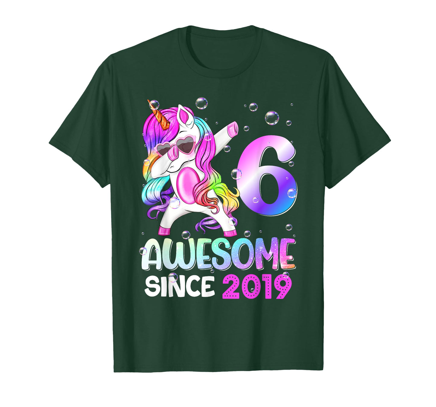 Awesome Since 2019 Dabbing Unicorn 6th Birthday T-Shirt