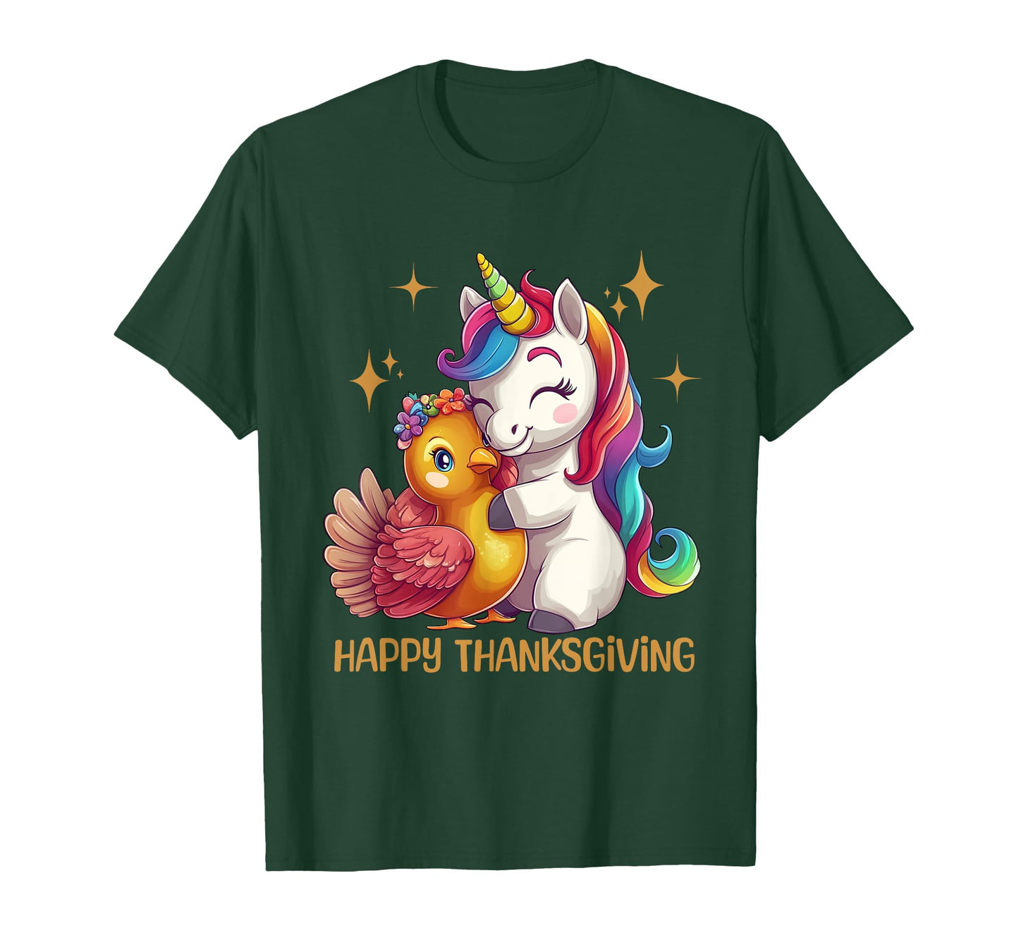 Happy Thanksgiving Shirt Girls Fall Unicorn Hugging Turkey T-Shirt