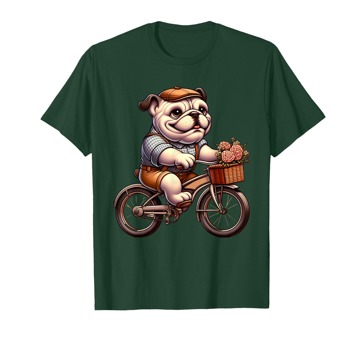 Cute English Bulldog on Bicycle Cycling Men Women Kids T-Shirt