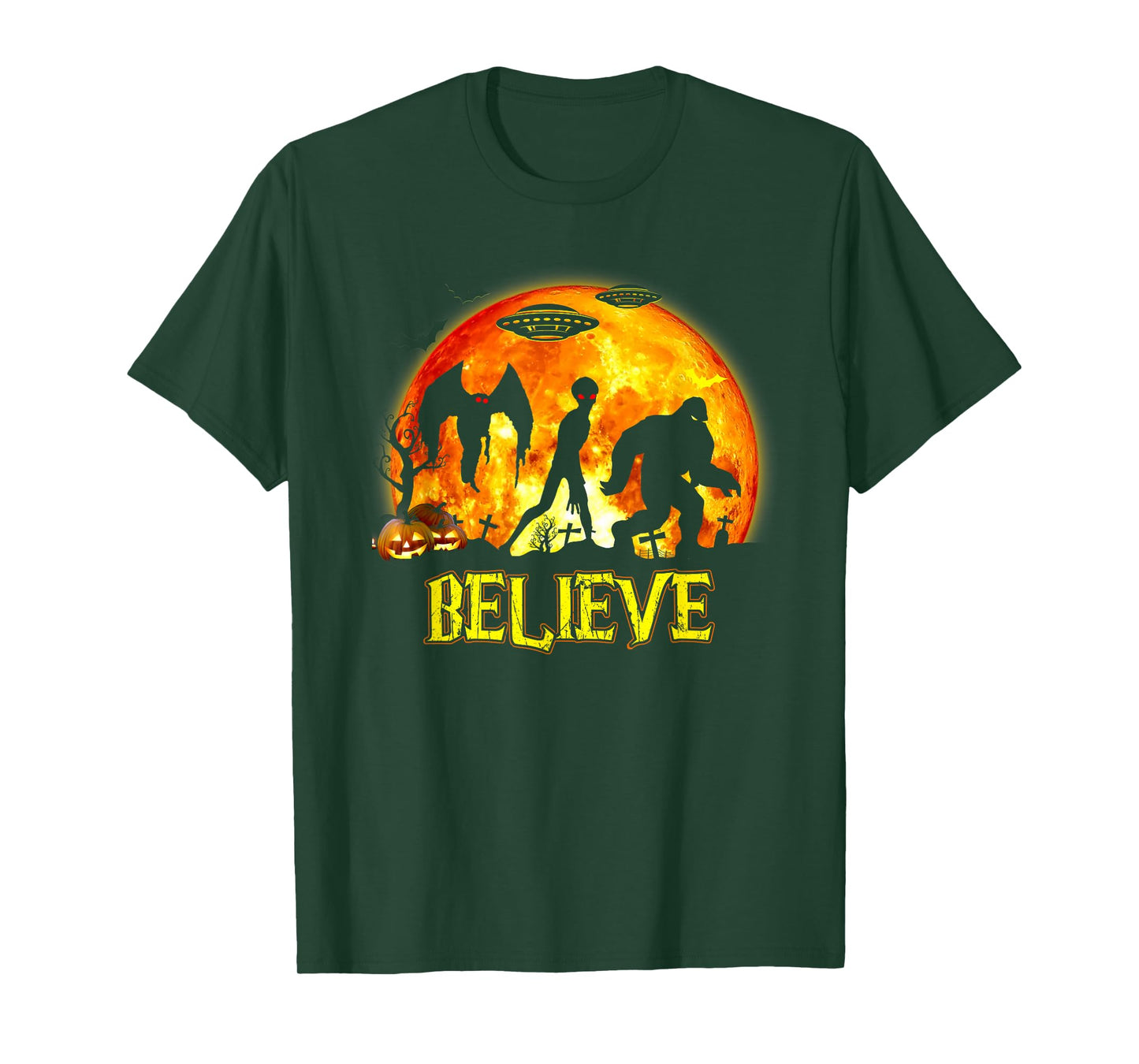 Spooky Believe Bigfoot Mothman Alien Halloween Sasquatch T-Shirt