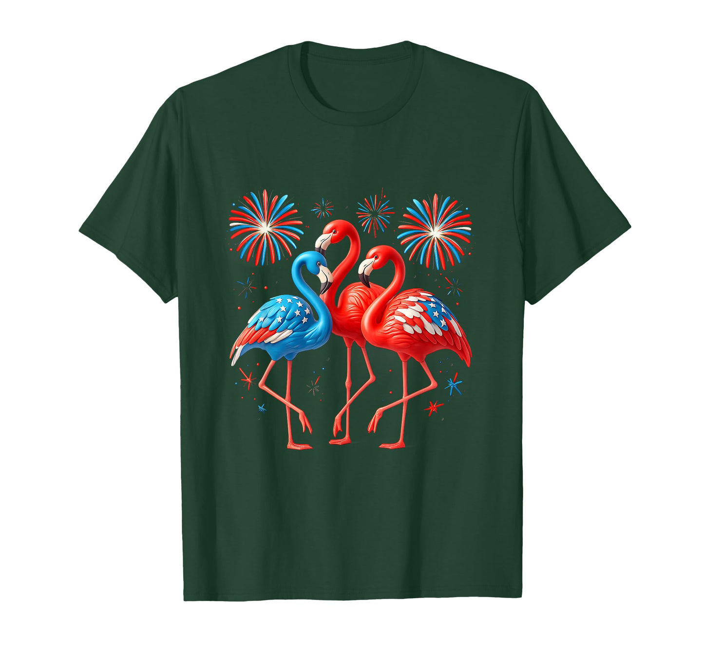 Independence Day American Flag Flamingo Firework 4Th Of July T-Shirt