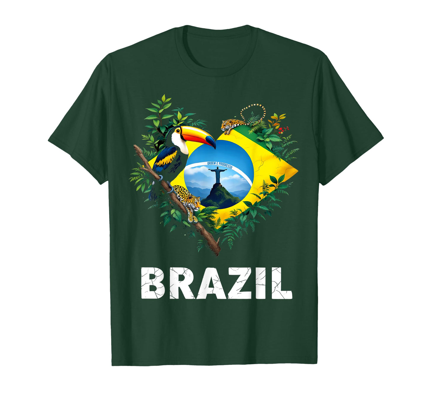 Brazil Flag Toucan Jungle Heart T-Shirt