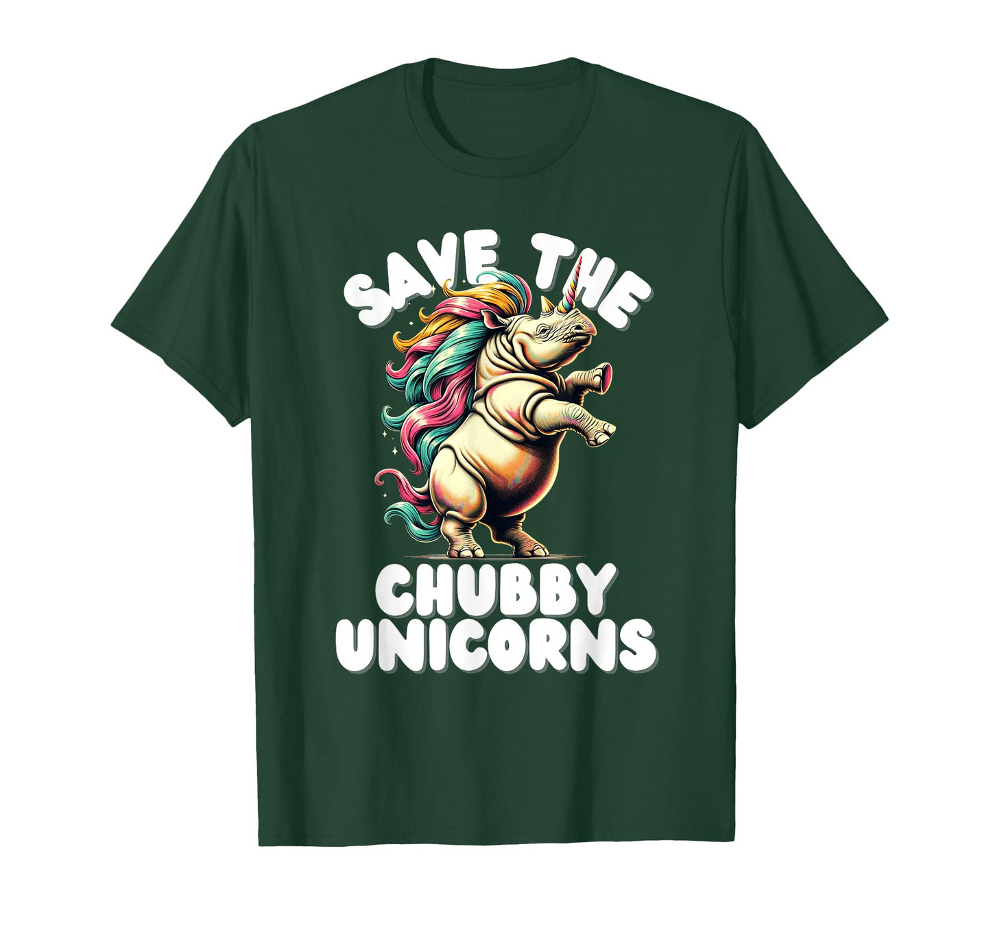 Save the Chubby Unicorn Rhino Colorful Funny Design T-Shirt