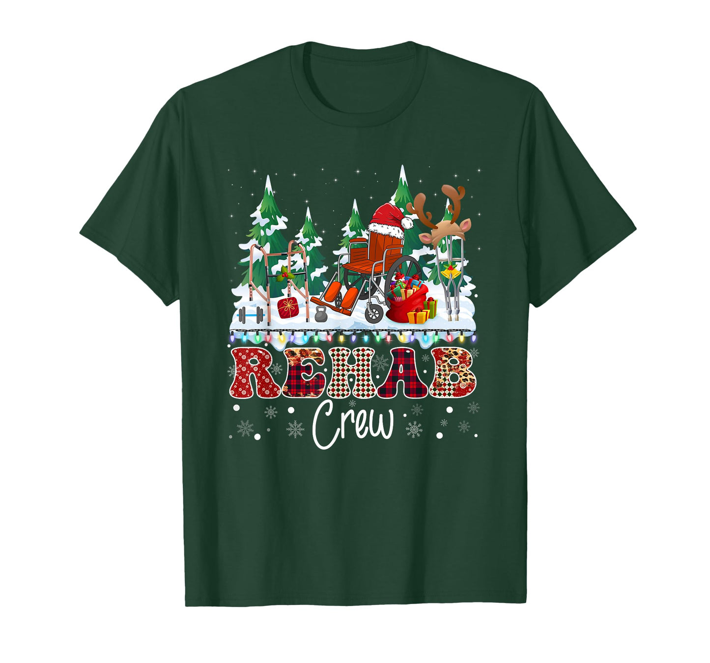 Rehab Crew Wheelchair Santa Hat Reindeer Christmas Tree T-Shirt