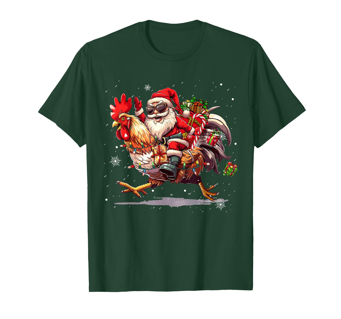 Merry Christmas 2025 Funny Santa Riding Chicken Christmas T-Shirt