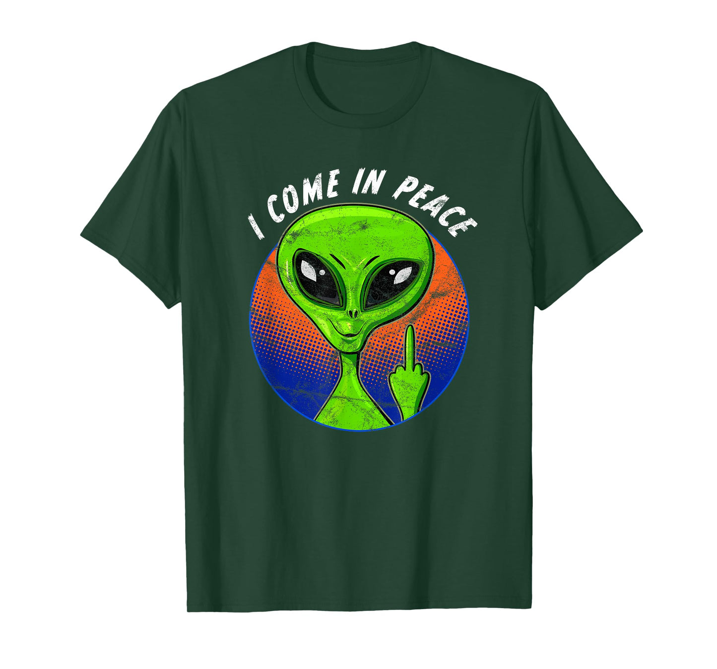 Funny Alien I Come In Peace Dirty Finger UFO Sarcastic T-Shirt