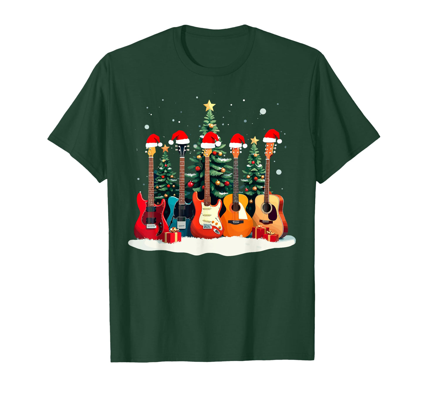 Santa Guitars Acoustic Bass Music Guitar Player Christmas T-Shirt