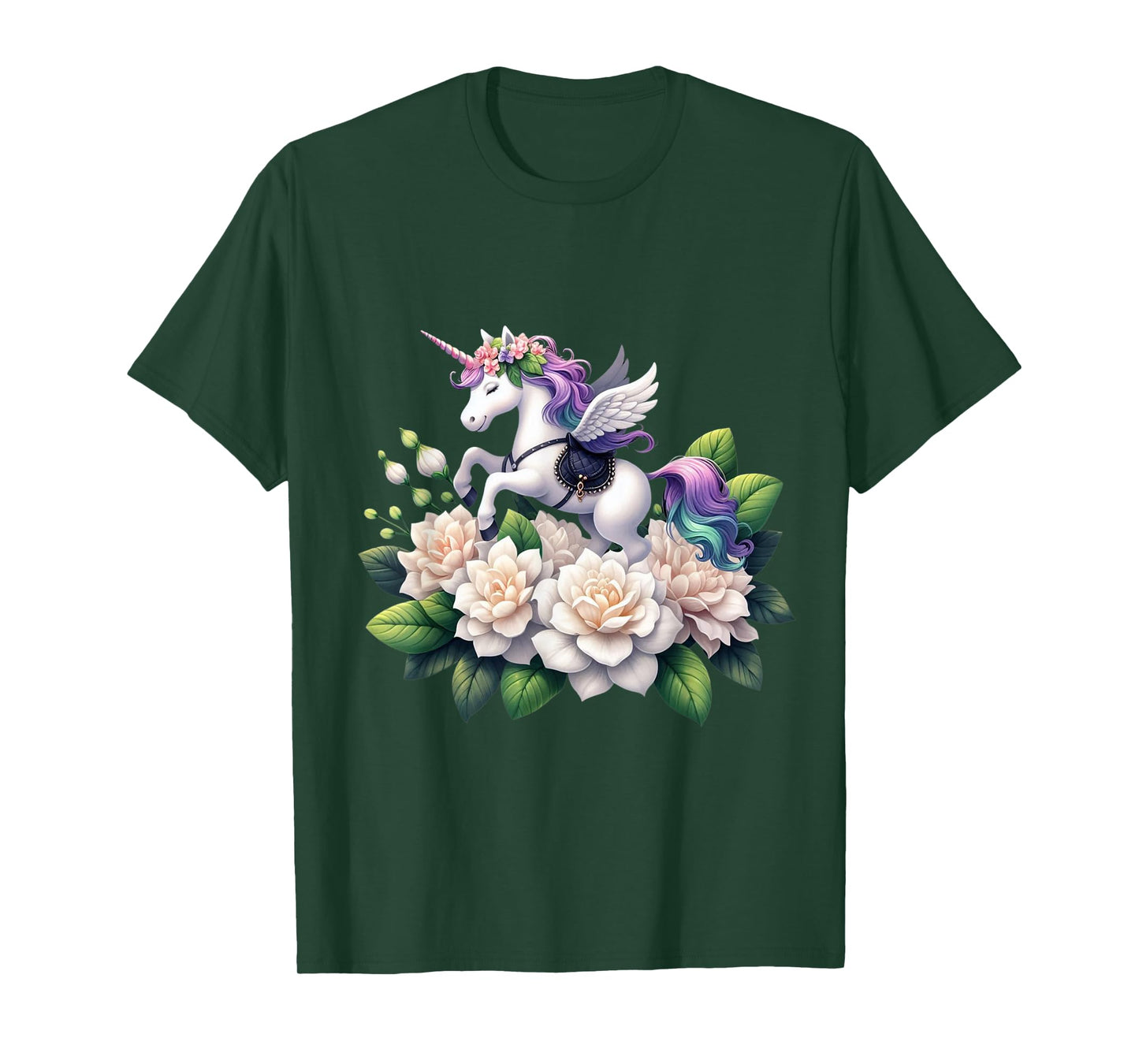 Unicorn Riding Gardenia Boys Girls Men Women Kids Adults T-Shirt