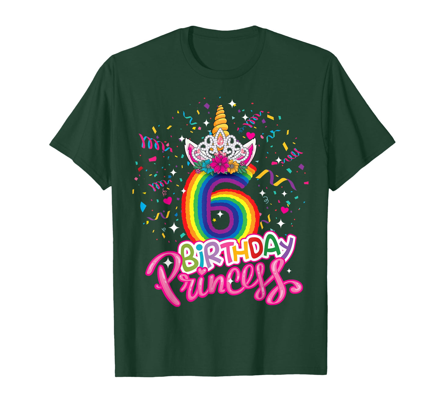 Kids Birthday Princess Unicorn Crown 6th Birthday Girl Party T-Shirt
