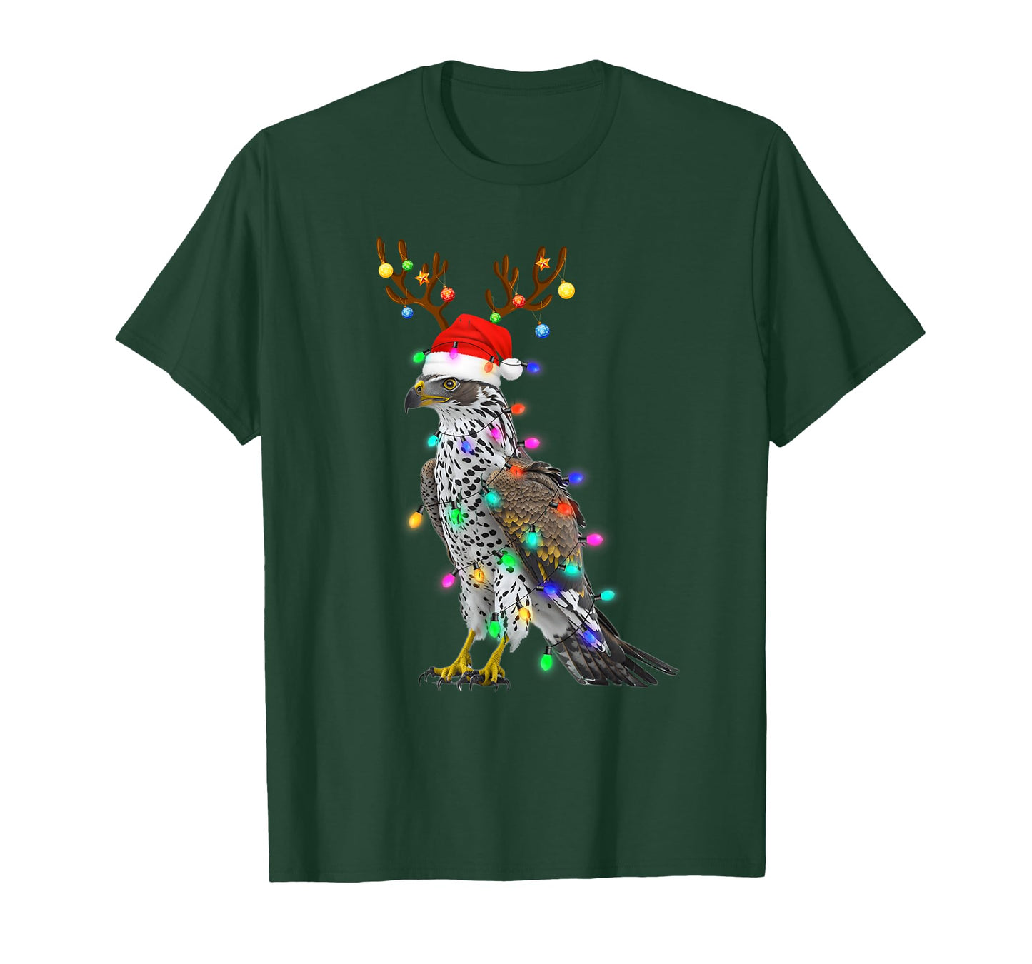 Santa Hat Funny Falcon Tree Xmas Light Bird Christmas T-Shirt