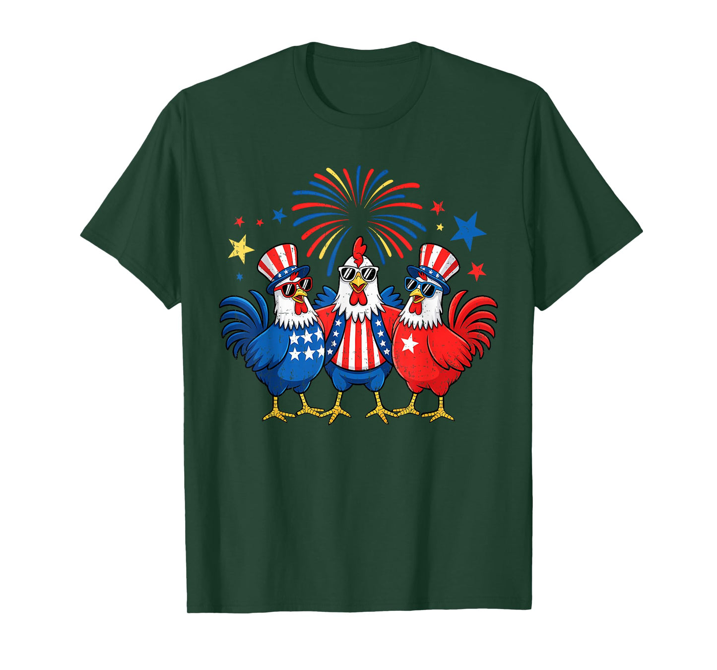 4th Of July Chickens Stars Stripes Farmer Women Men Kids T-Shirt
