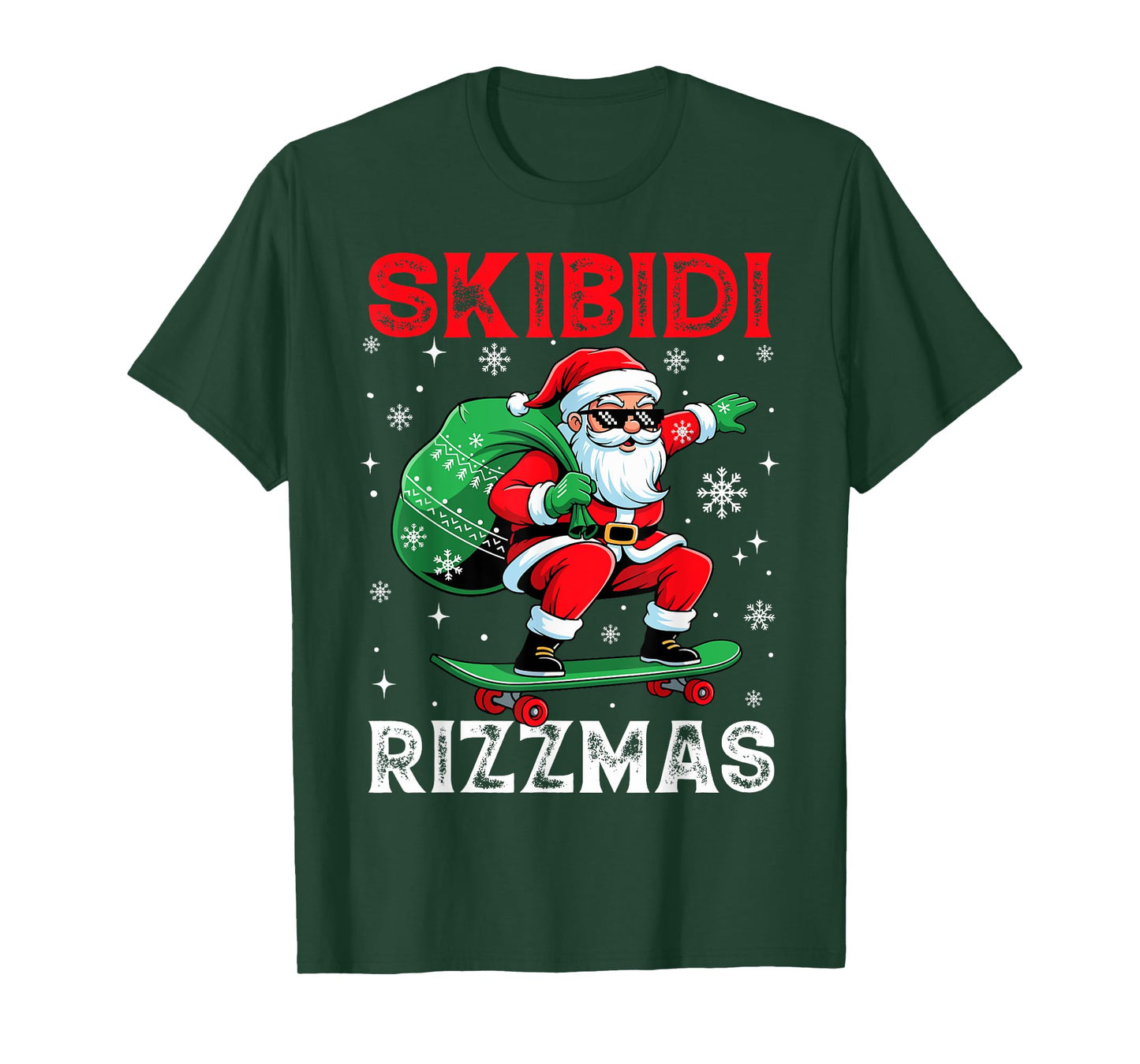 Funny Santa Clause Skating Board Skibidi Rizzmas Christmas T-Shirt