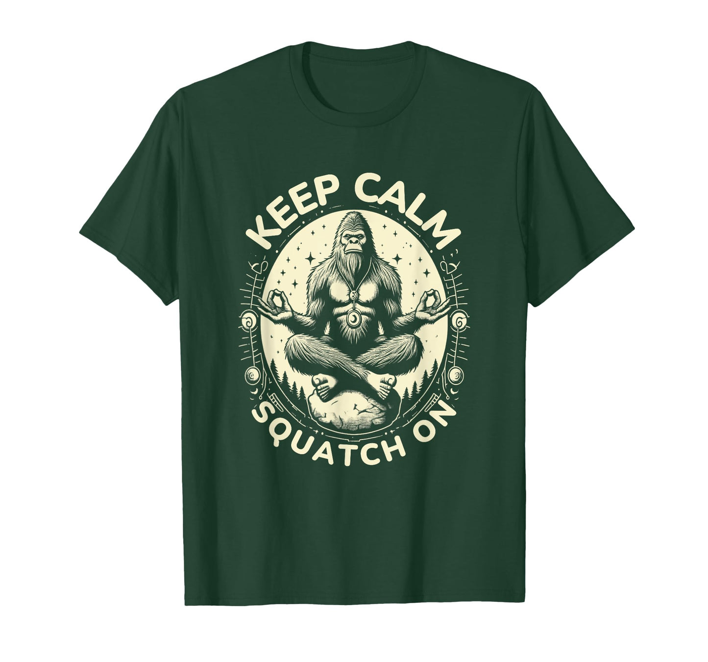 Bigfoot Yoga Pose Funny Sasquatch Keep Calm Squatch On T-Shirt