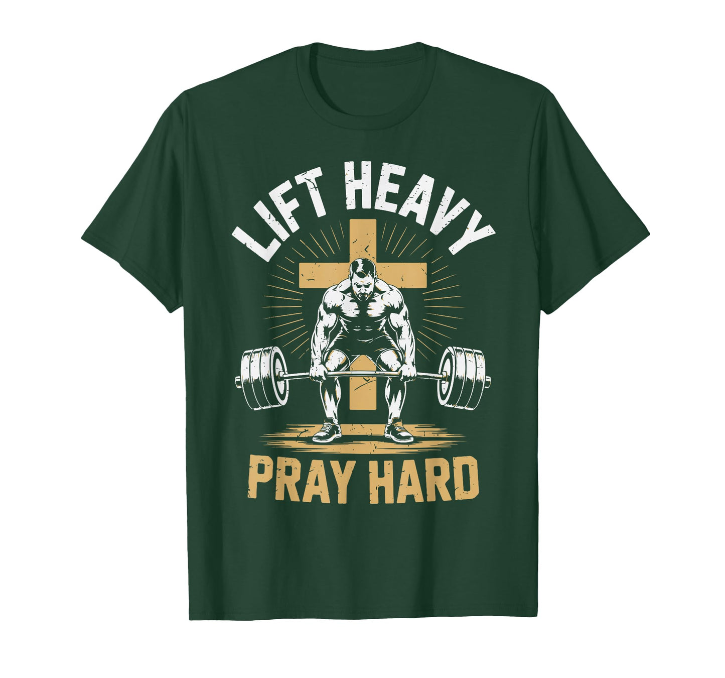 Mens Christian Workout Lift Heavy Pray Hard Gym Jesus Christ T-Shirt