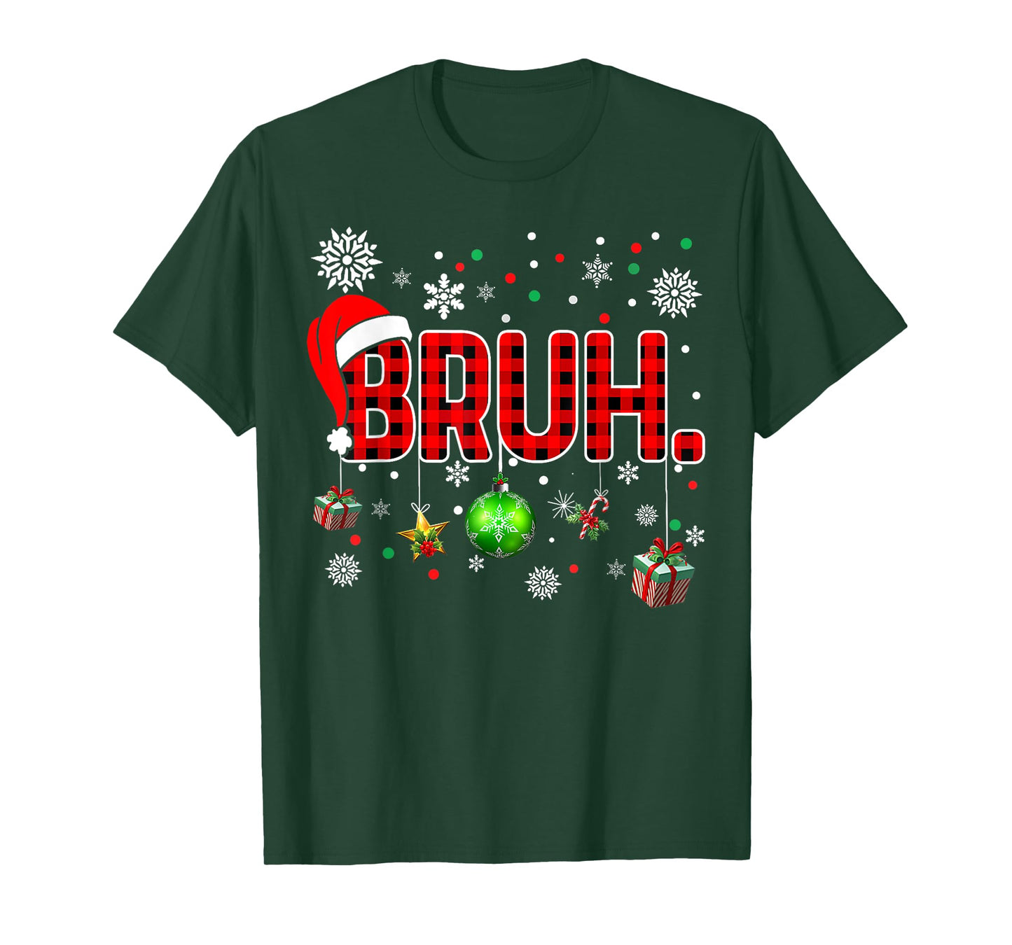 Bruh Funny Christmas Red Plaid Teens Boys Kids Xmas Pajamas T-Shirt