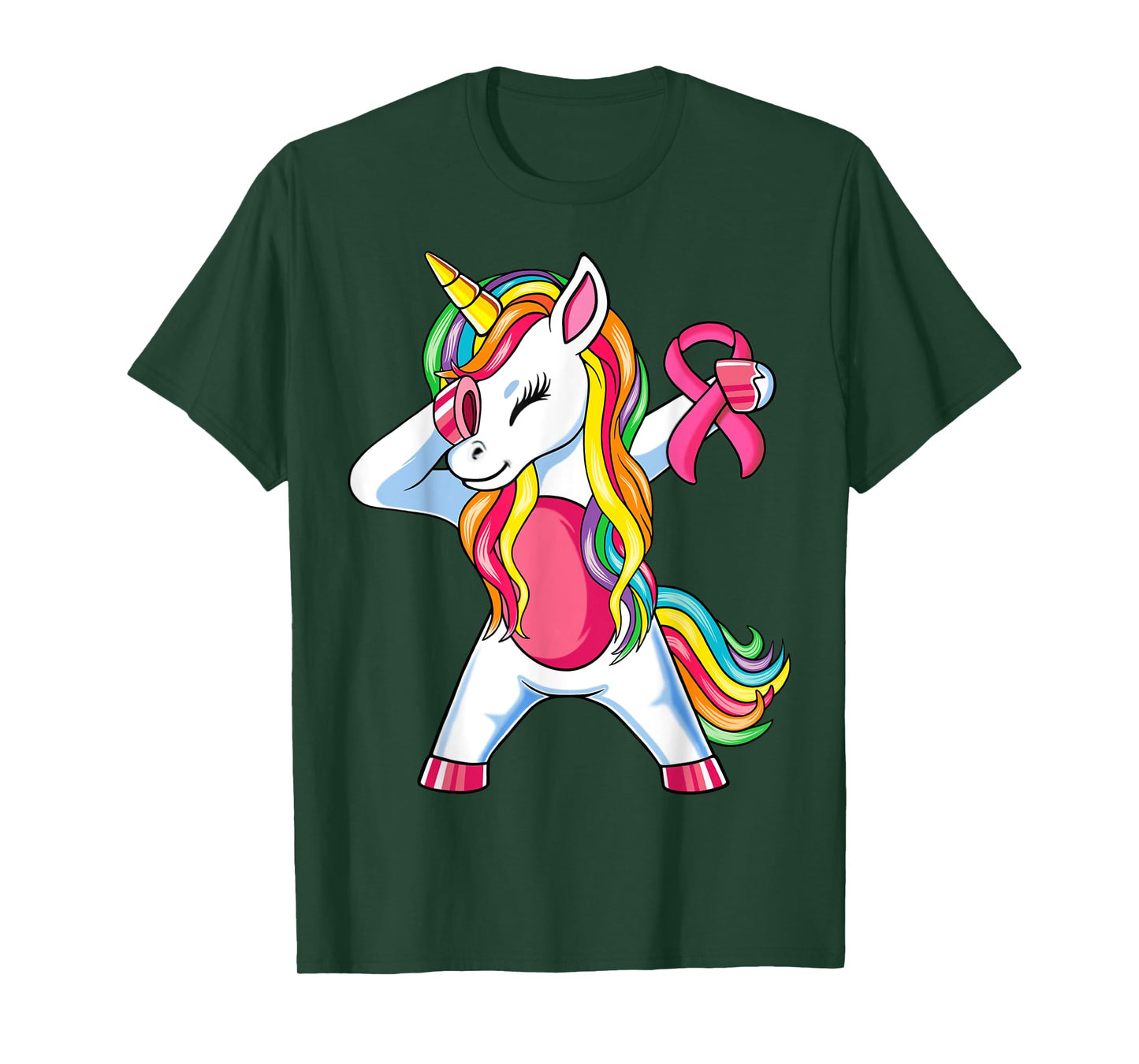 Pink Ribbon Unicorn Breast Cancer Awareness for Girls Kids T-Shirt
