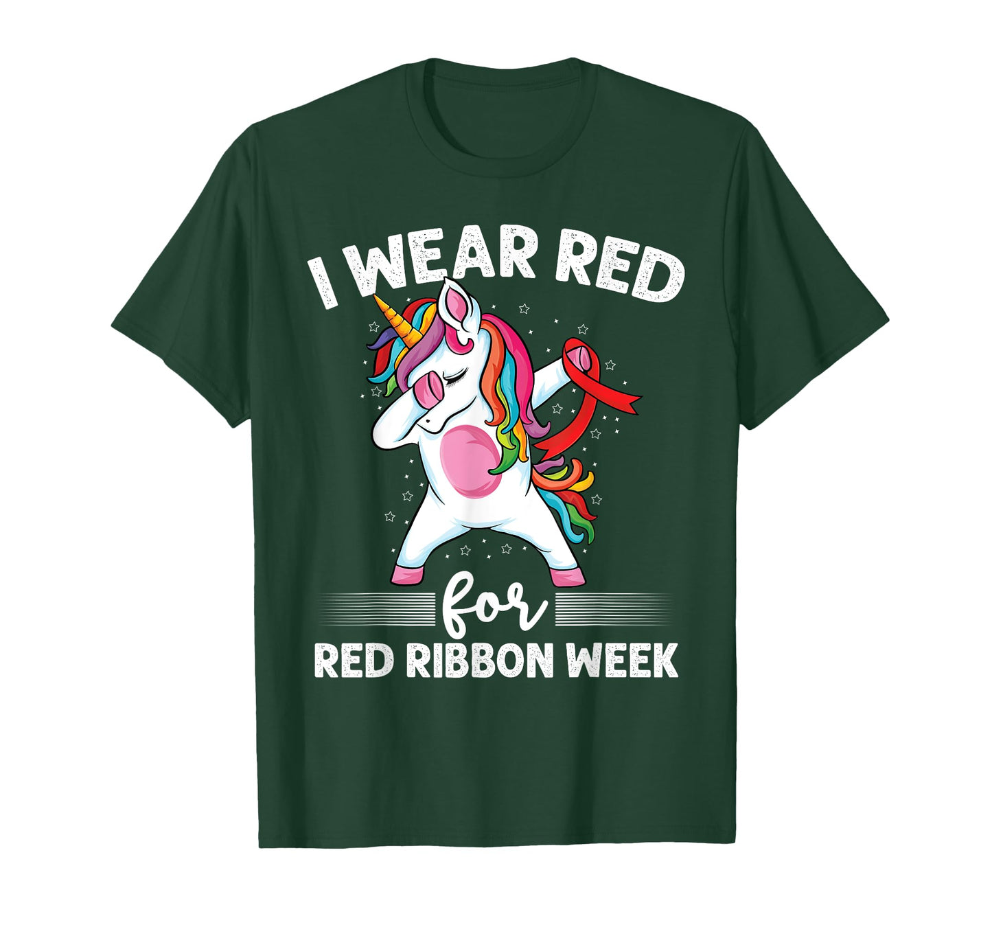 Dabbing Unicorn We Wear Red For Red Ribbon Week Awareness T-Shirt