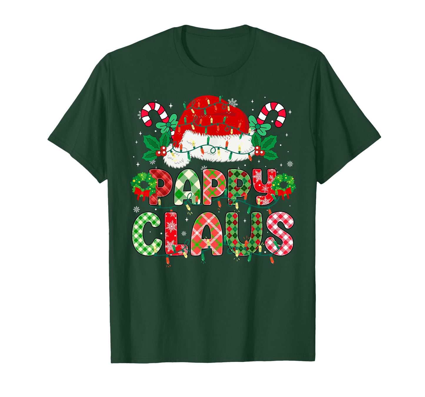 Pappy Claus Christmas Lights Pajama Family Matching Grandpa T-Shirt