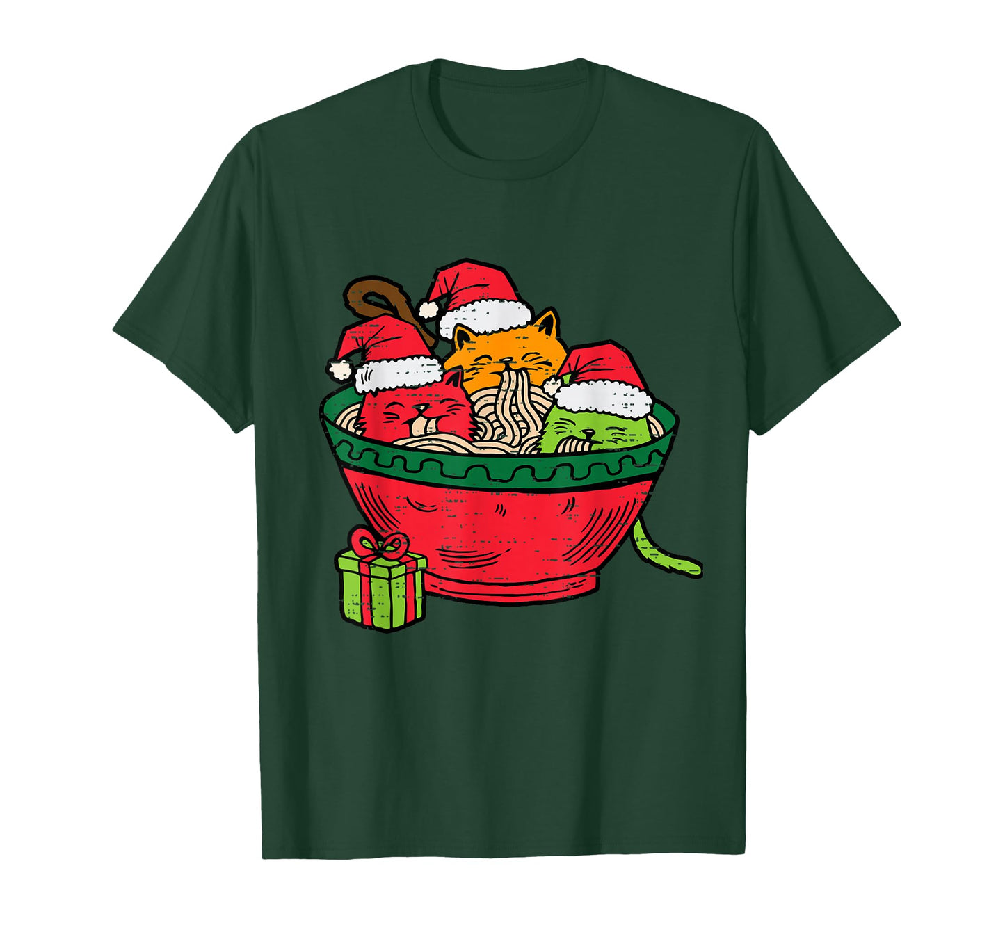 Christmas Ramen Cat Santa Anime Meow Kitty Meow Cat Lover T-Shirt
