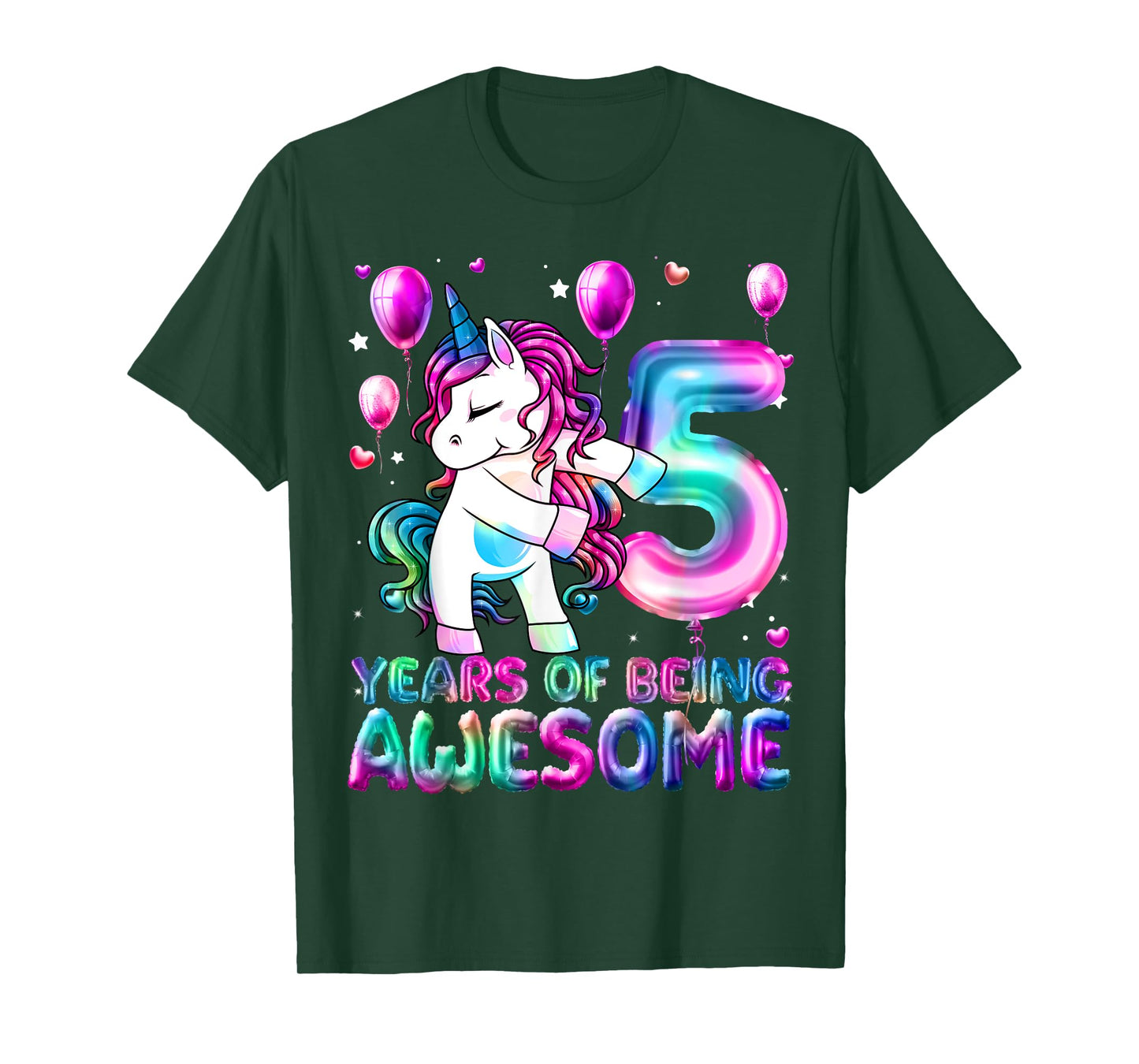 5 Years Of Being Awesome 5th Birthday Girl Unicorn Party T-Shirt