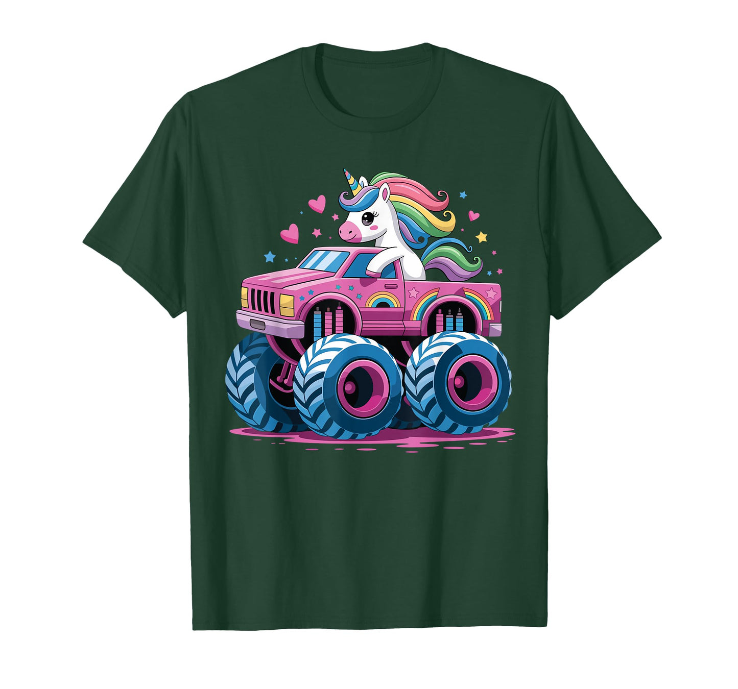 Cute Unicorn Riding A Pink Monster Truck Girls T-Shirt