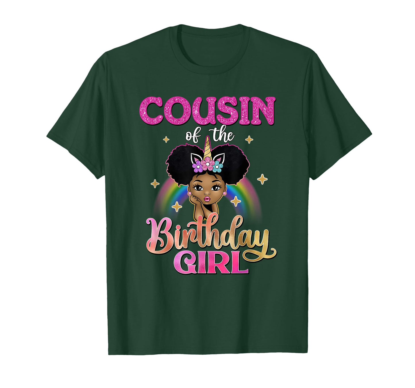 Cousin of The Birthday Girl Princess Afro Melanin Unicorn T-Shirt
