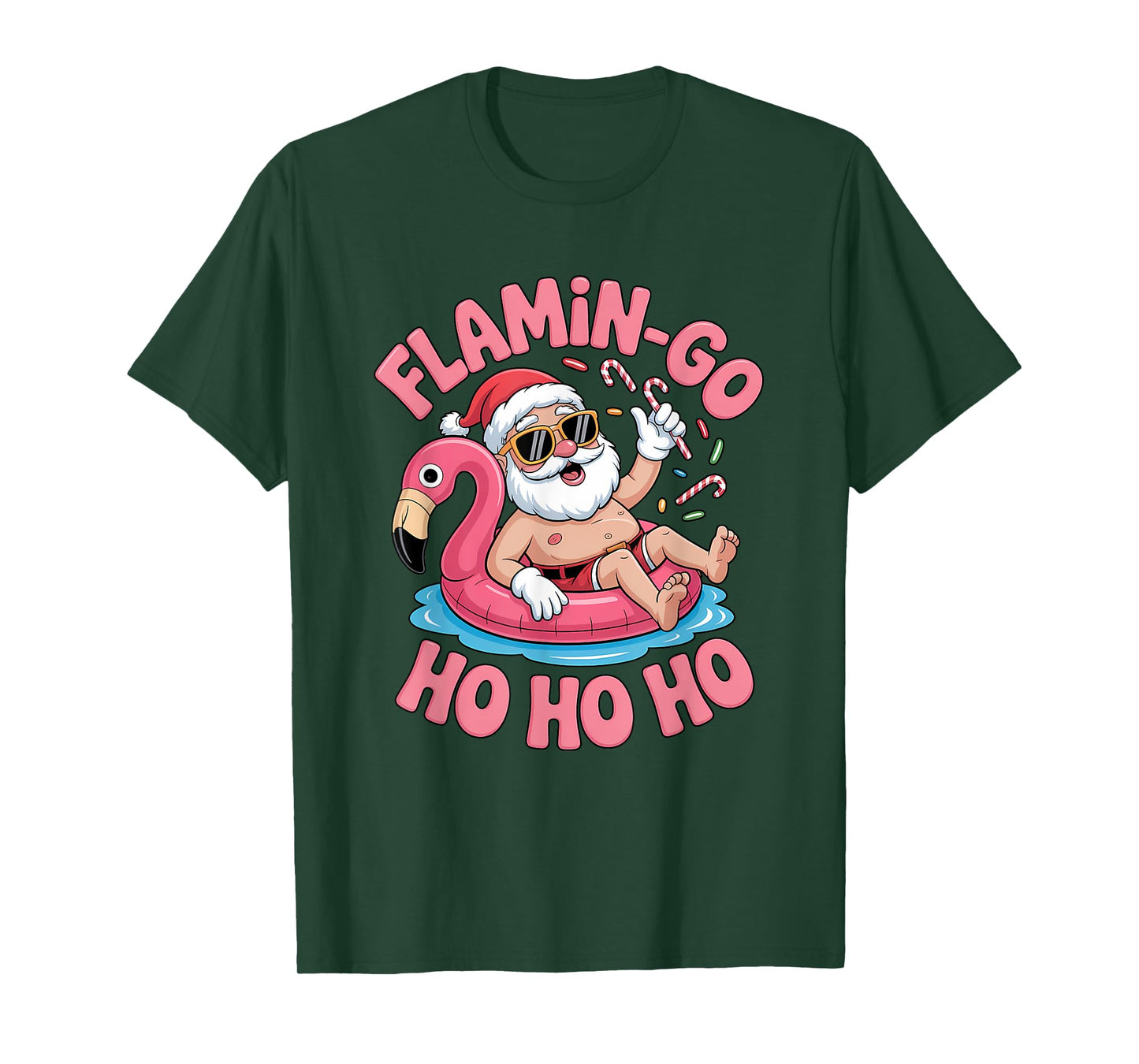 Christmas in July Flamingo Float Summer Santa Christmas T-Shirt