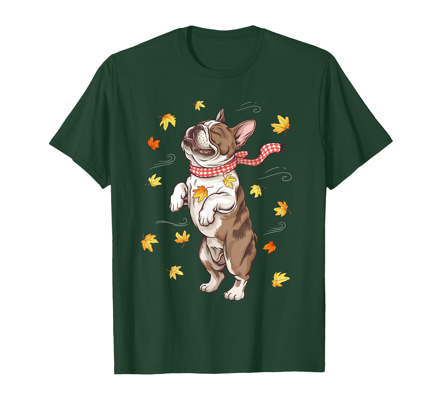 Cute Dog Autumn Fall Breeze Leaves French Bulldog T-Shirt