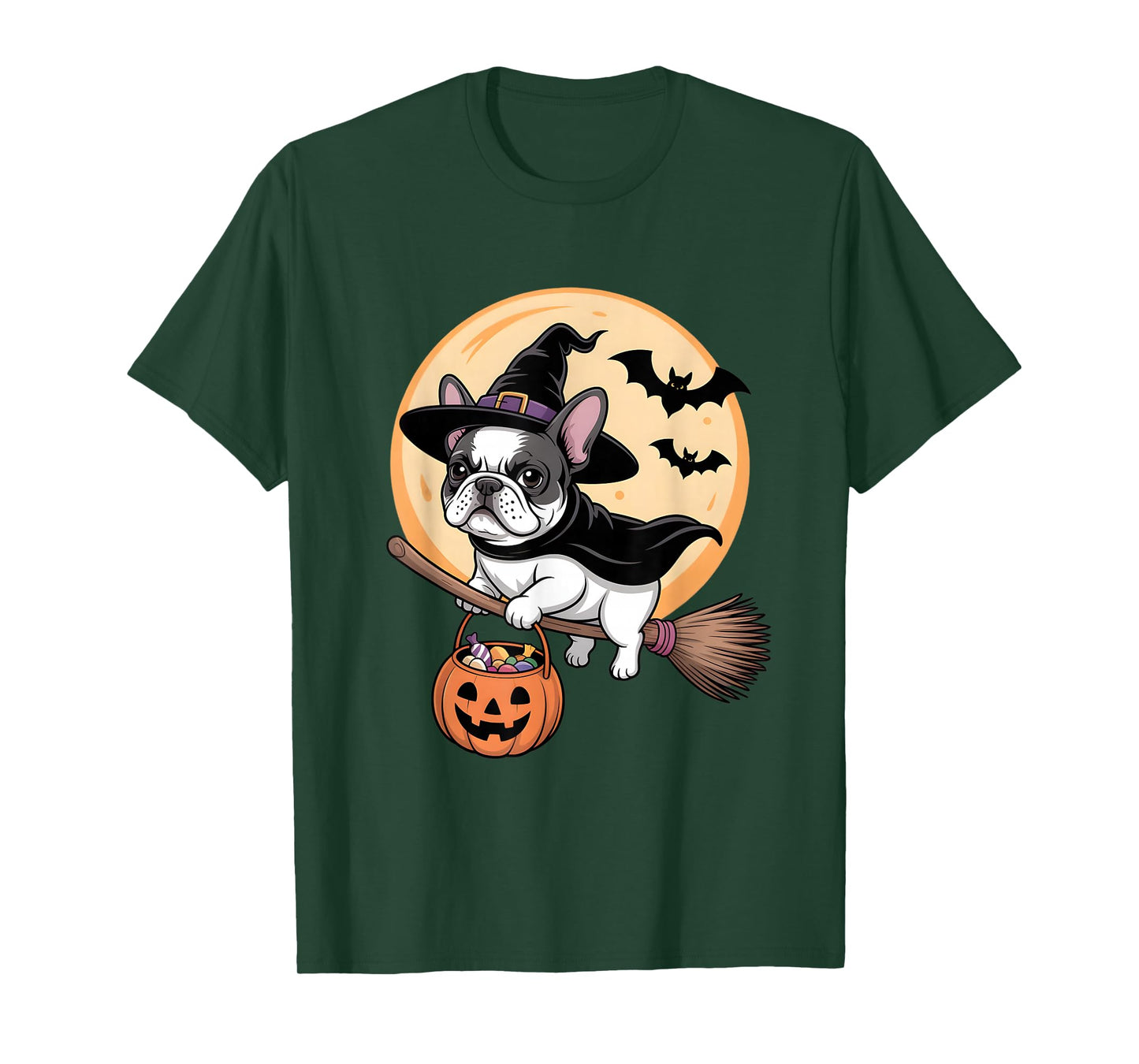 French Bulldog Witch Hat Pumpkin Halloween Costume Men Women T-Shirt