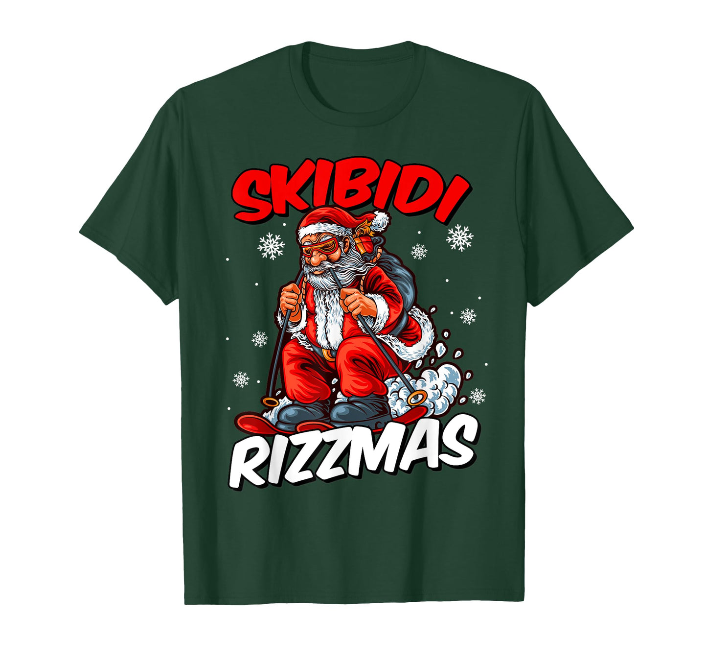 Retro Skibidi Rizzmas Funny Santa Clause Skiing_Xmas T-Shirt