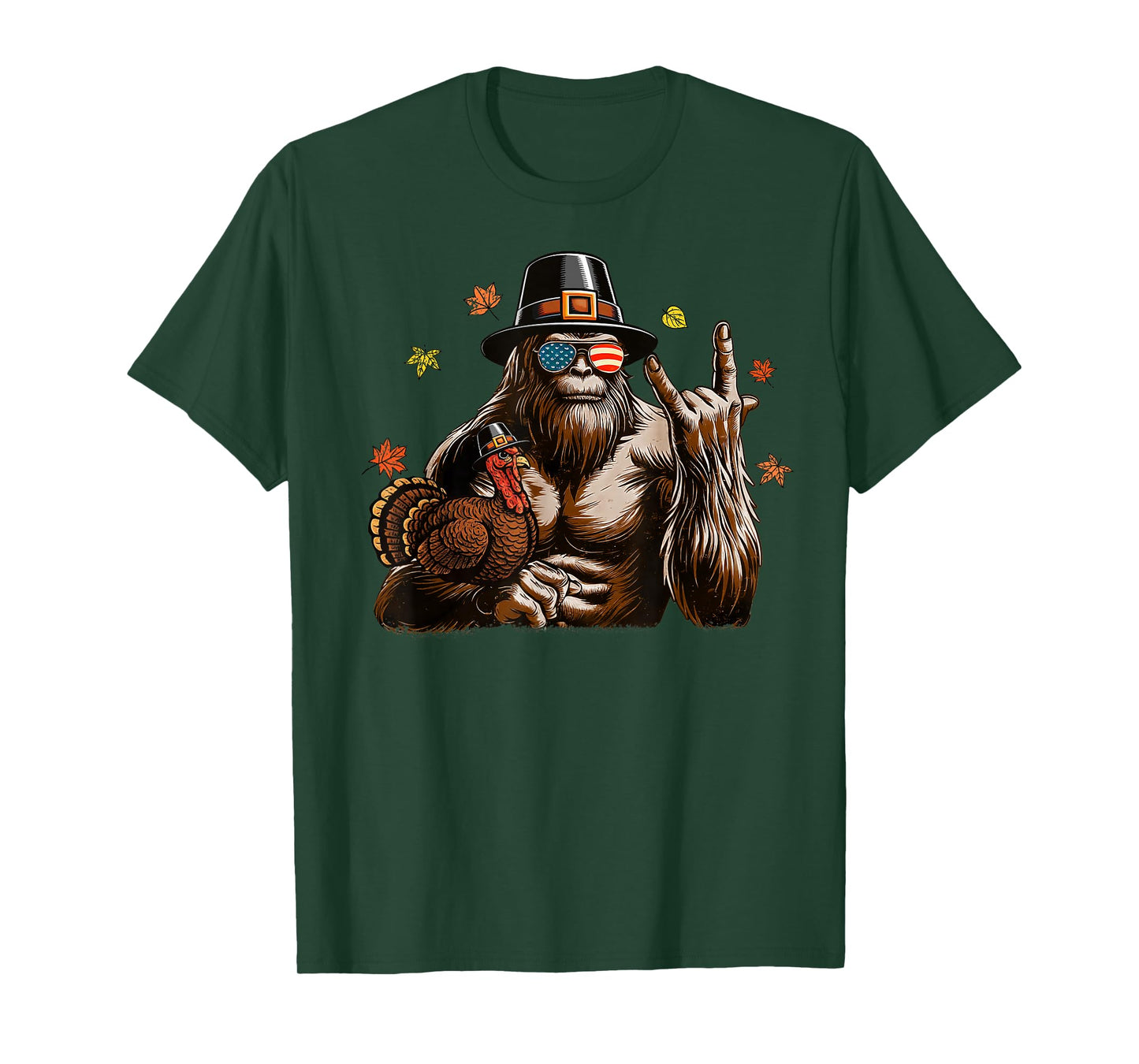 Bigfoot Pilgrim Turkey Thanksgiving Shirts for Boys Men Kids T-Shirt