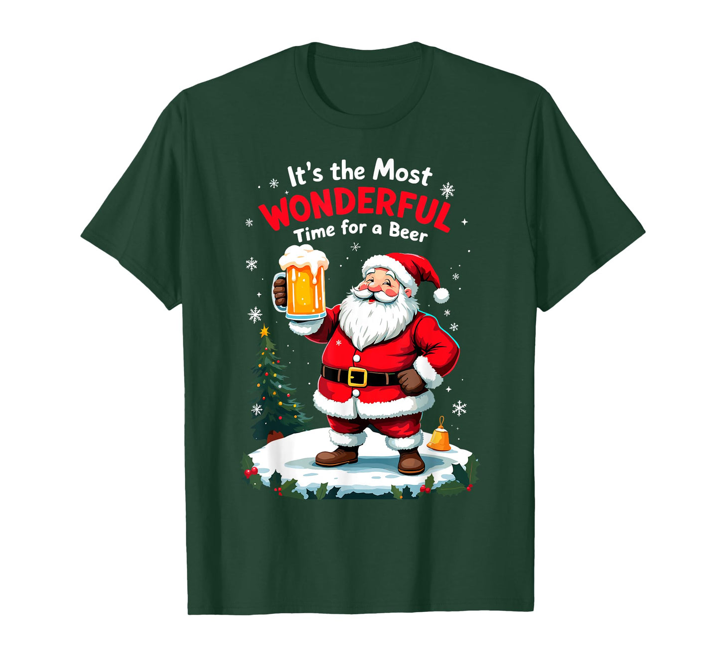 It's the Most Wonderful Time for a Beer Santa Christmas Tee T-Shirt